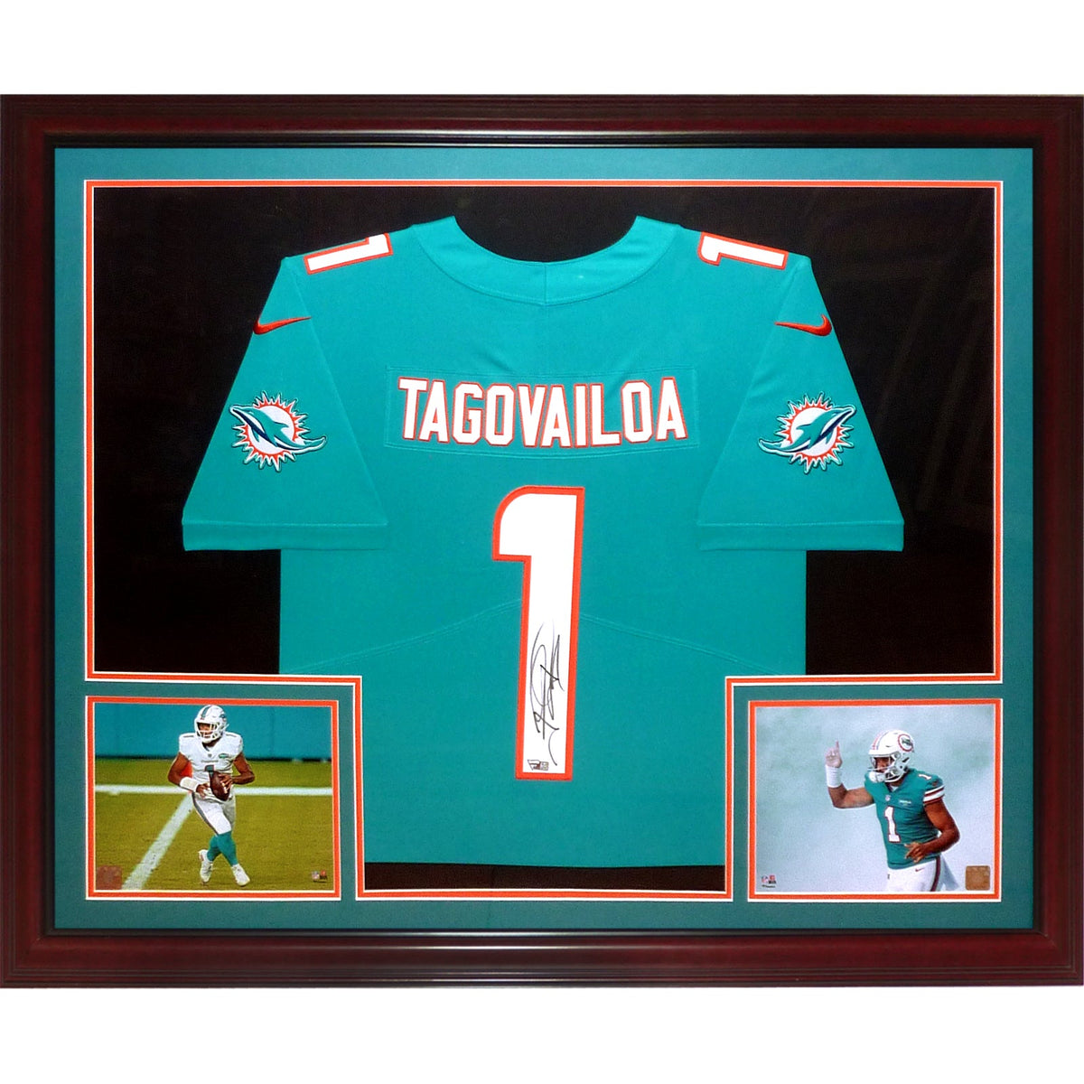 Tua Tagovailoa Autographed Miami Dolphins (Teal #1) Deluxe Framed Nike Jersey - Fanatics
