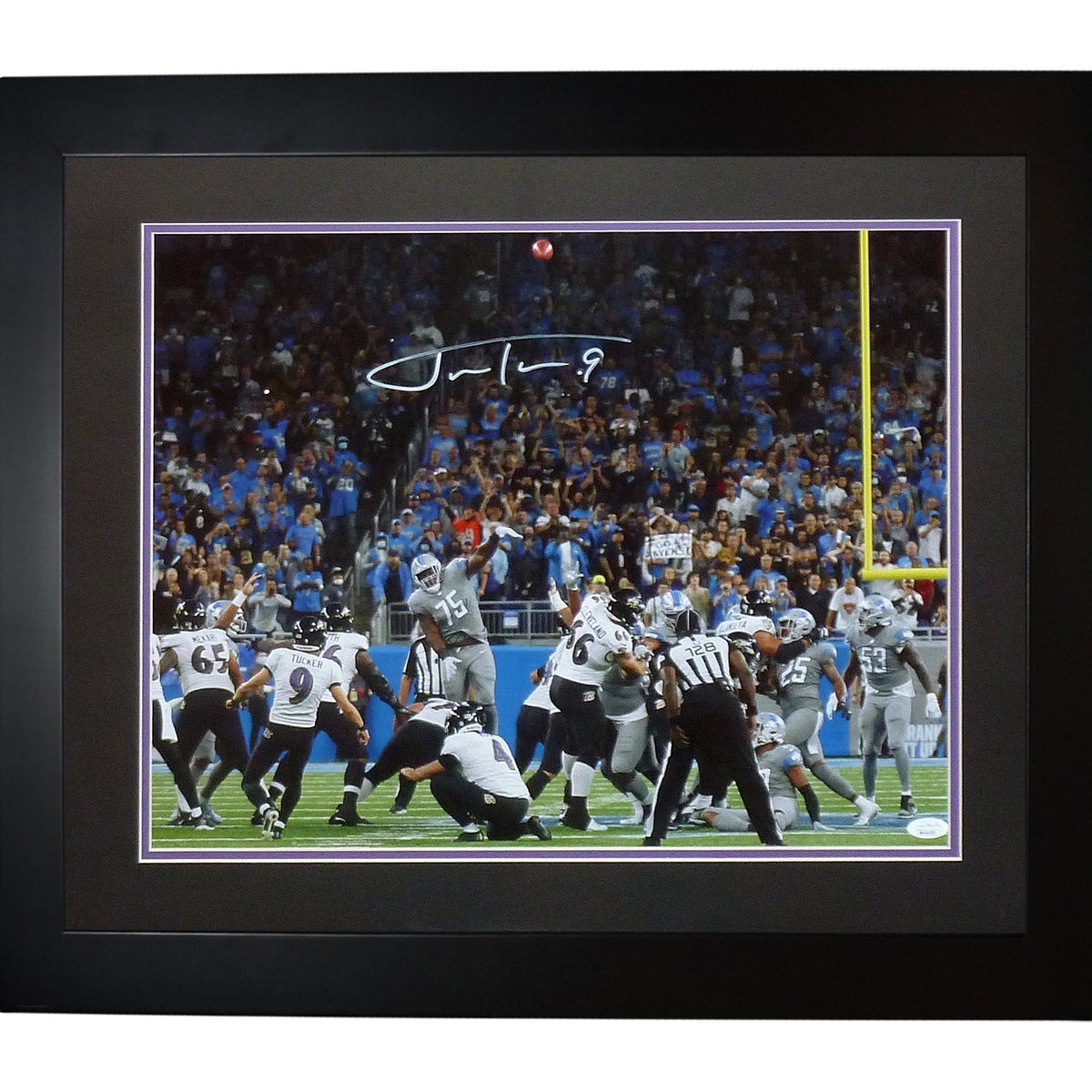 Justin Tucker Autographed Baltimore Ravens (66 Yard FG) Deluxe Framed 16x20 Photo - JSA