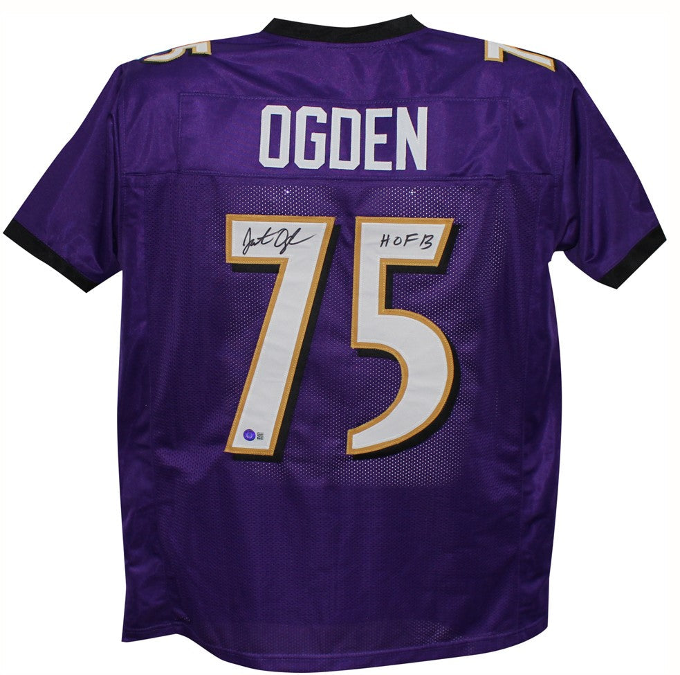Jonathan Ogden Autographed Baltimore (Purple #75) Custom Jersey w/ HOF - Beckett