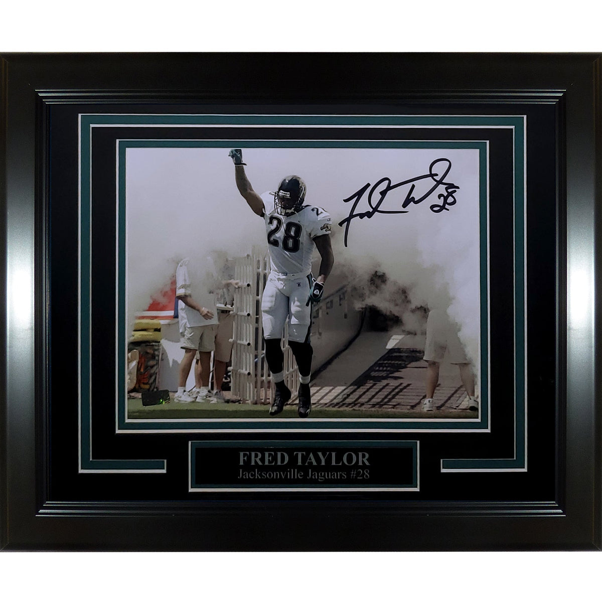 Fred Taylor Autographed Jacksonville Jaguars (Horiz Smoke Intro) Deluxe Framed 8x10 Photo