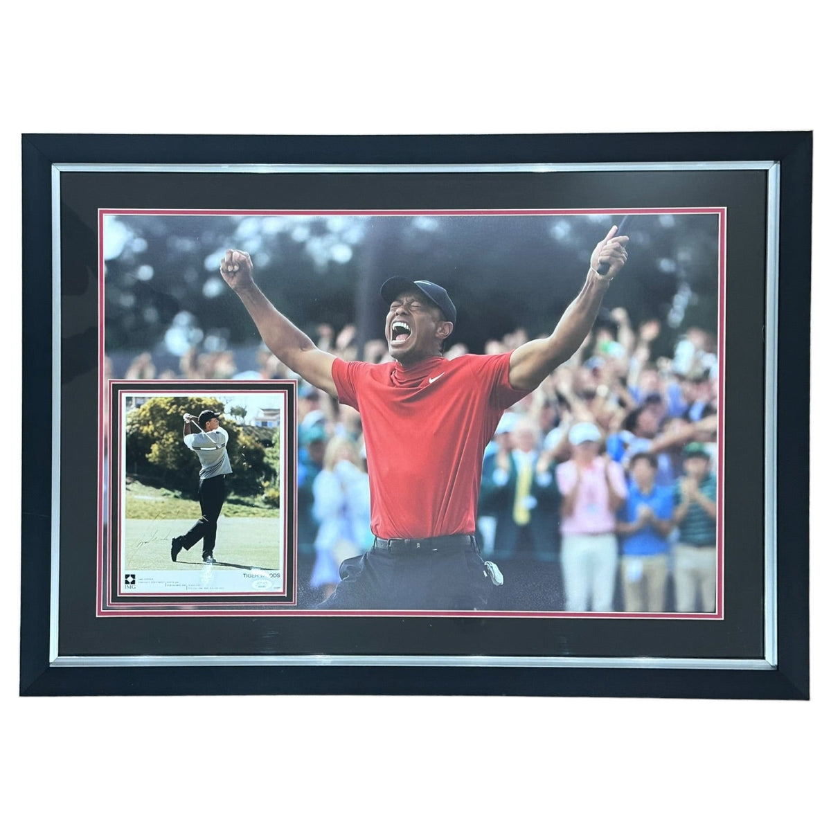 Tiger Woods Full-Size Masters Golf Poster Deluxe Framed with Autographed 8x10 Photo - JSA