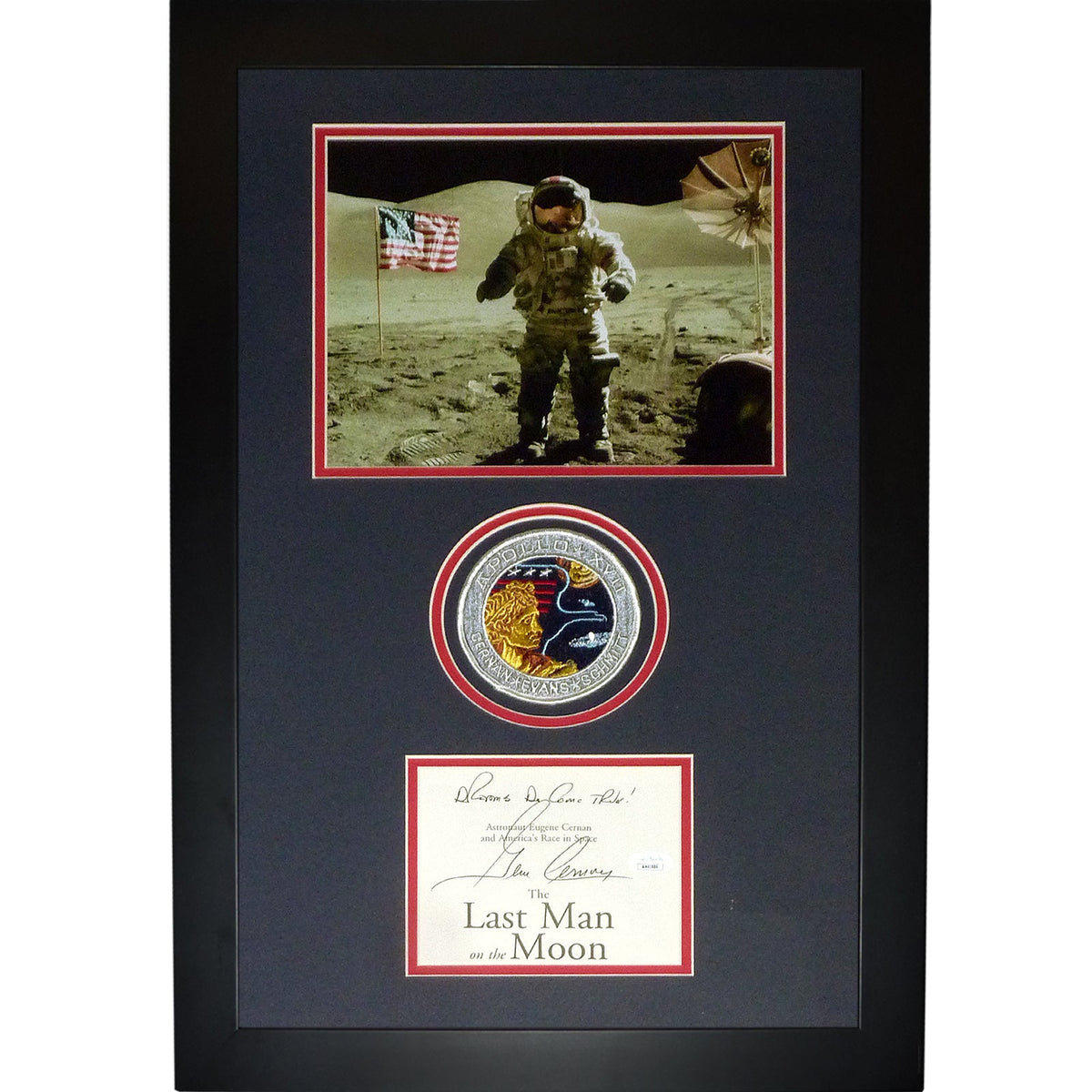 Gene Cernan Autographed Last Man On The Moon Deluxe Framed Astronaut Piece with Apollo XVII Patch - JSA
