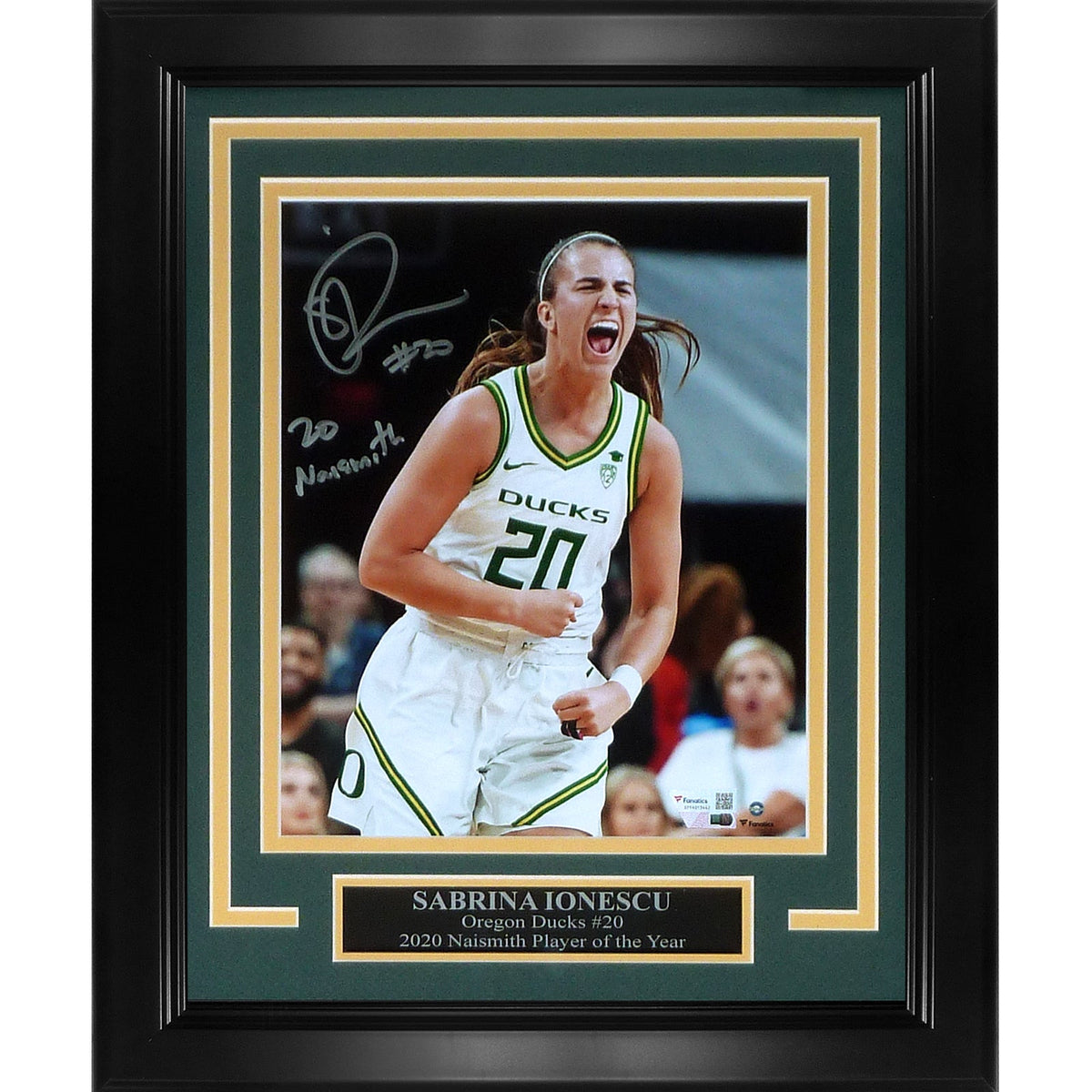 Sabrina Ionescu Autographed Oregon Ducks Deluxe Framed 8x10 Photo w/ "20 Naismith" - Fanatics