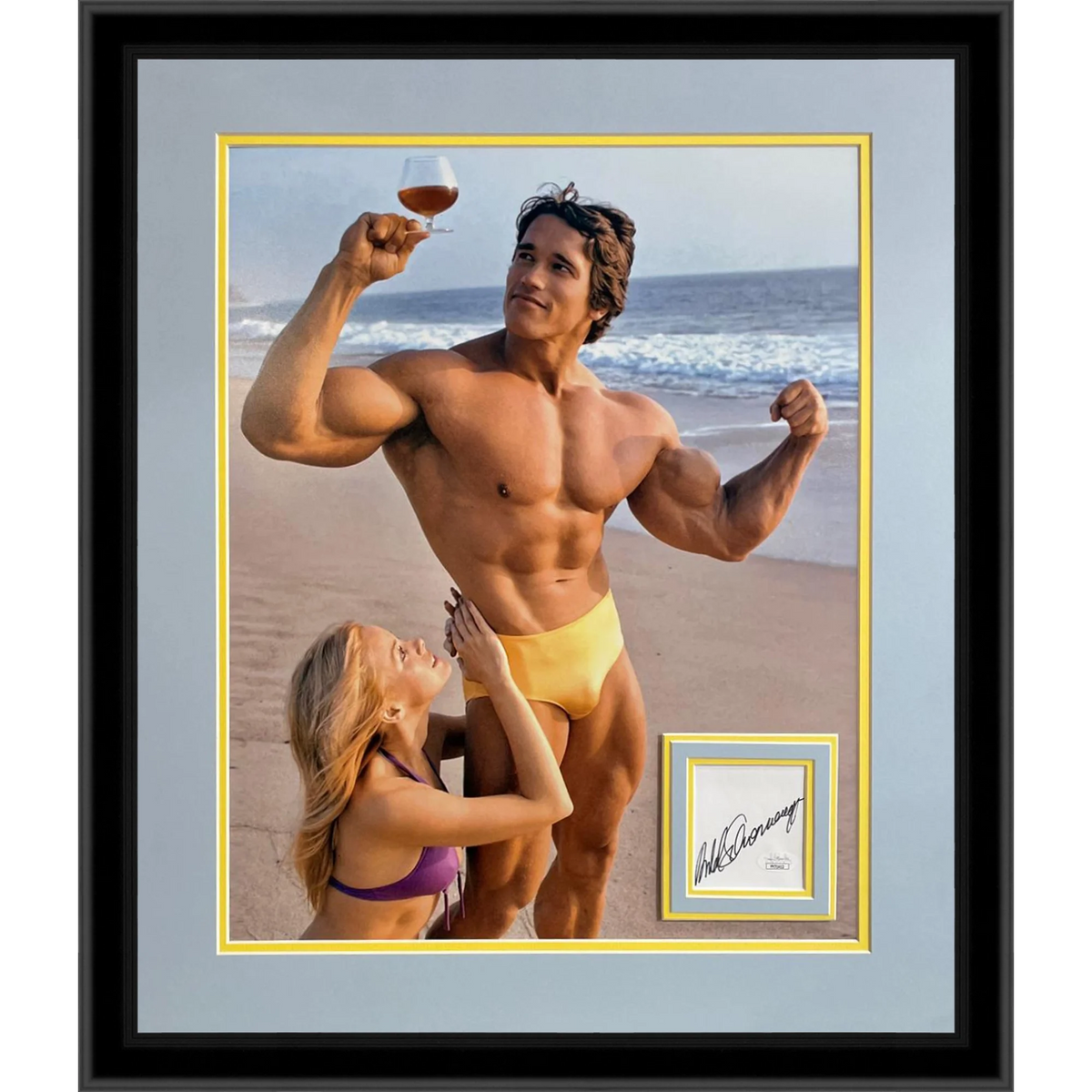 Arnold Schwarzenegger Autographed Cognac on the Beach Deluxe Framed 16x20 Photo Piece - JSA