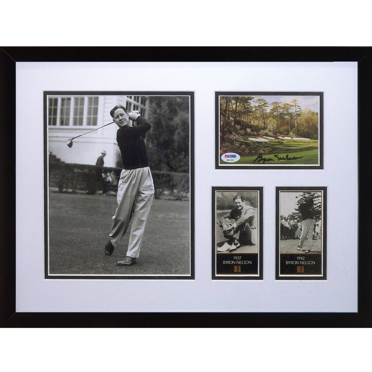 Byron Nelson Autographed Masters Postcard Deluxe Framed with 2 Cards and 8x10 Photo - PSADNA