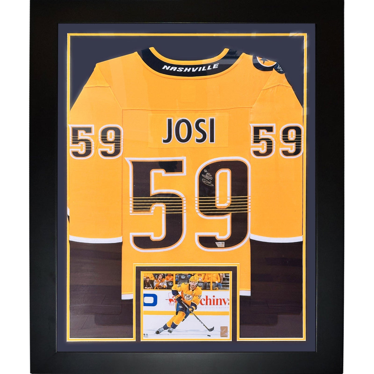Roman Josi Autographed Nashville Predators (Gold #59) Vertical Framed Jersey - Fanatics
