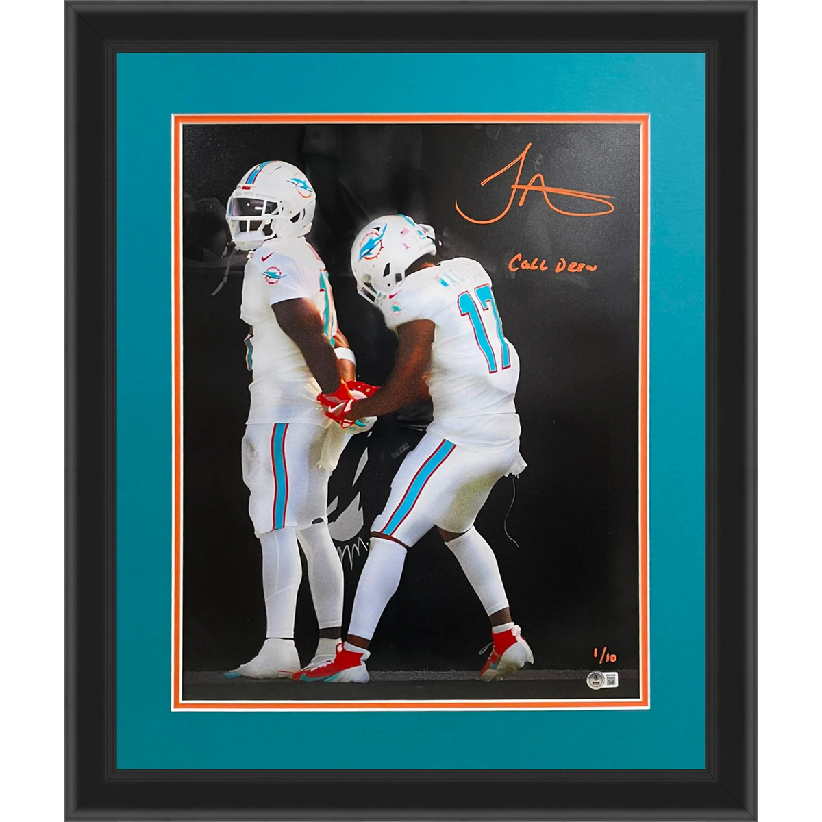 Tyreek Hill Autographed Miami Dolphins Handcuffs Celebration Spotlight Deluxe Framed 16x20 Photo Call Drew - Limited Edition of 10 - Beckett