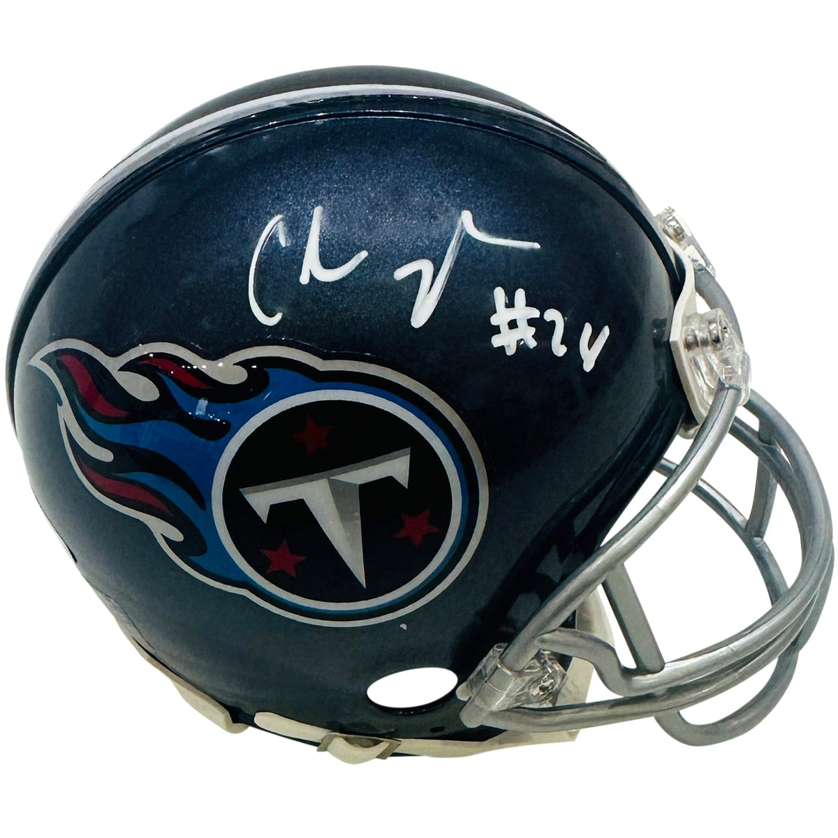 Chris Johnson Autographed Tennessee Titans Navy Blue Mini Helmet - Beckett