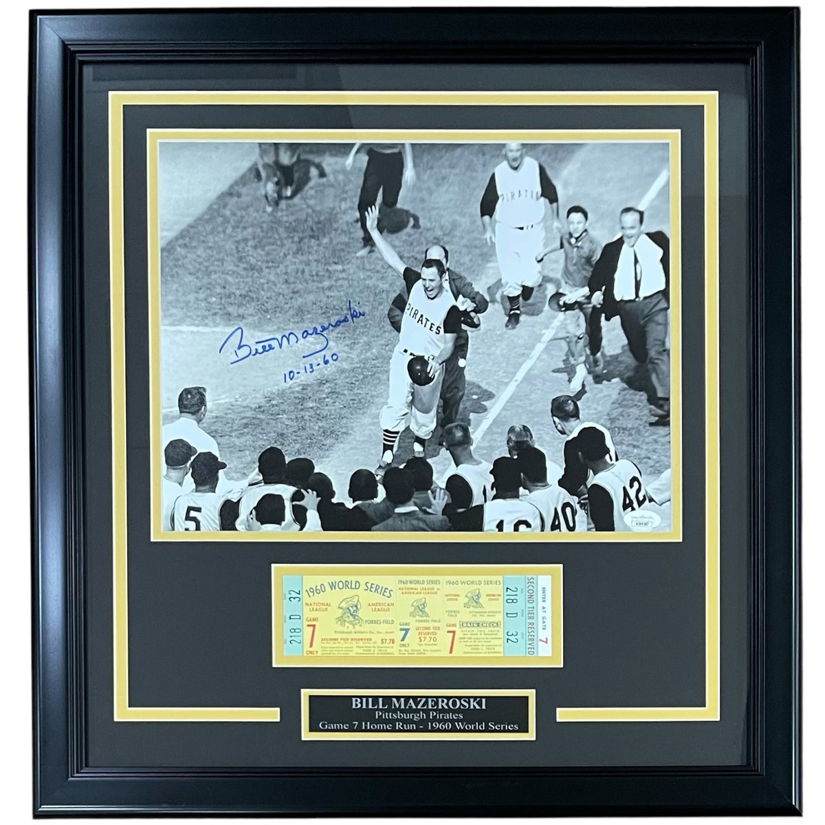 Bill Mazeroski Autographed Pittsburgh Pirates (1960 WS HR) Deluxe Framed 11x14 Photo w/ Replica Game Ticket - JSA