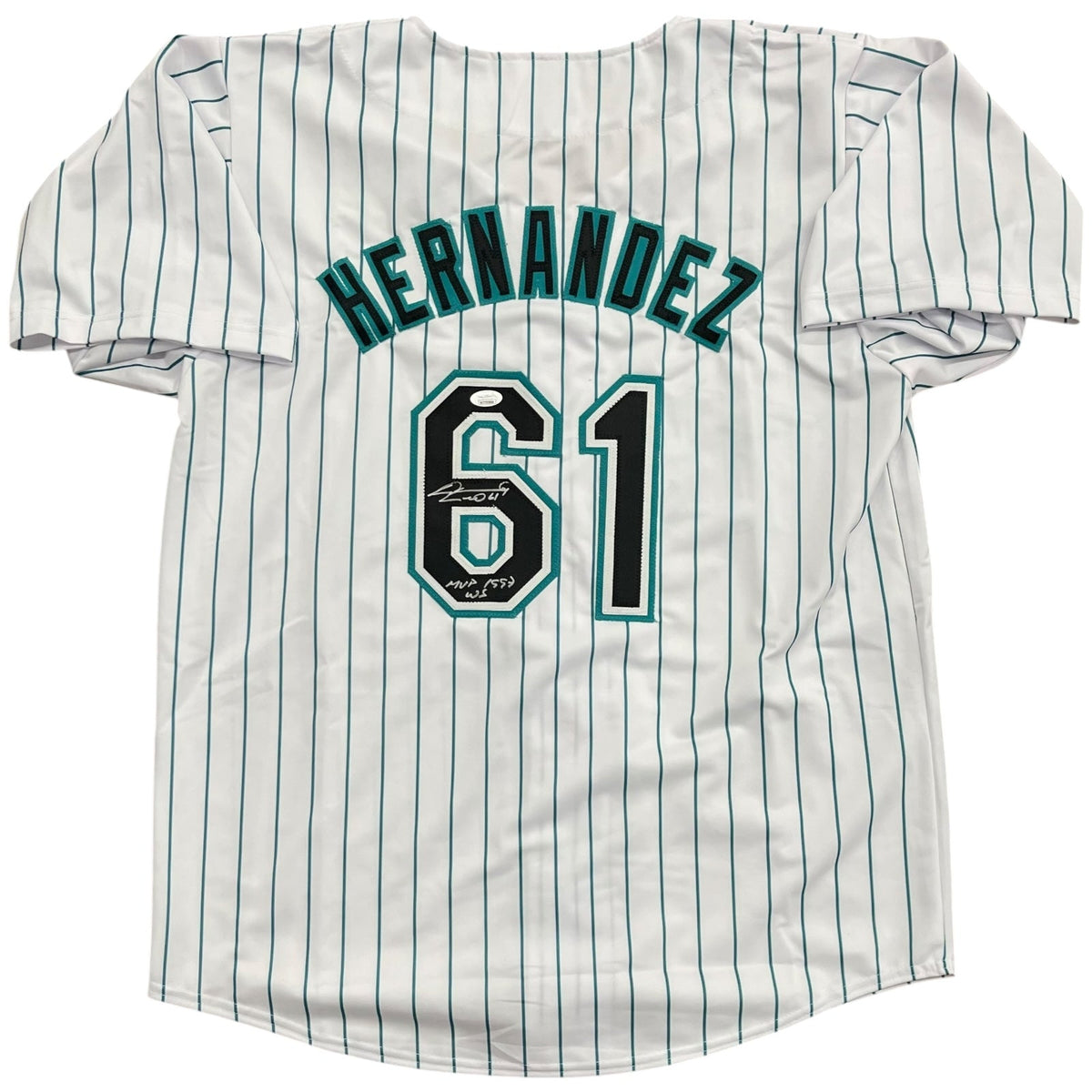 Livan Hernandez Autographed Florida Marlins (Pinstripe #61) Custom Jersey w/ "MVP 1997 WS" - JSA