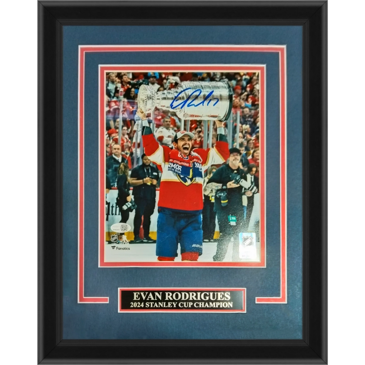 Evan Rodrigues Autographed Florida Panthers (Stanley Cup Trophy) Deluxe Framed 8x10 Photo - JSA