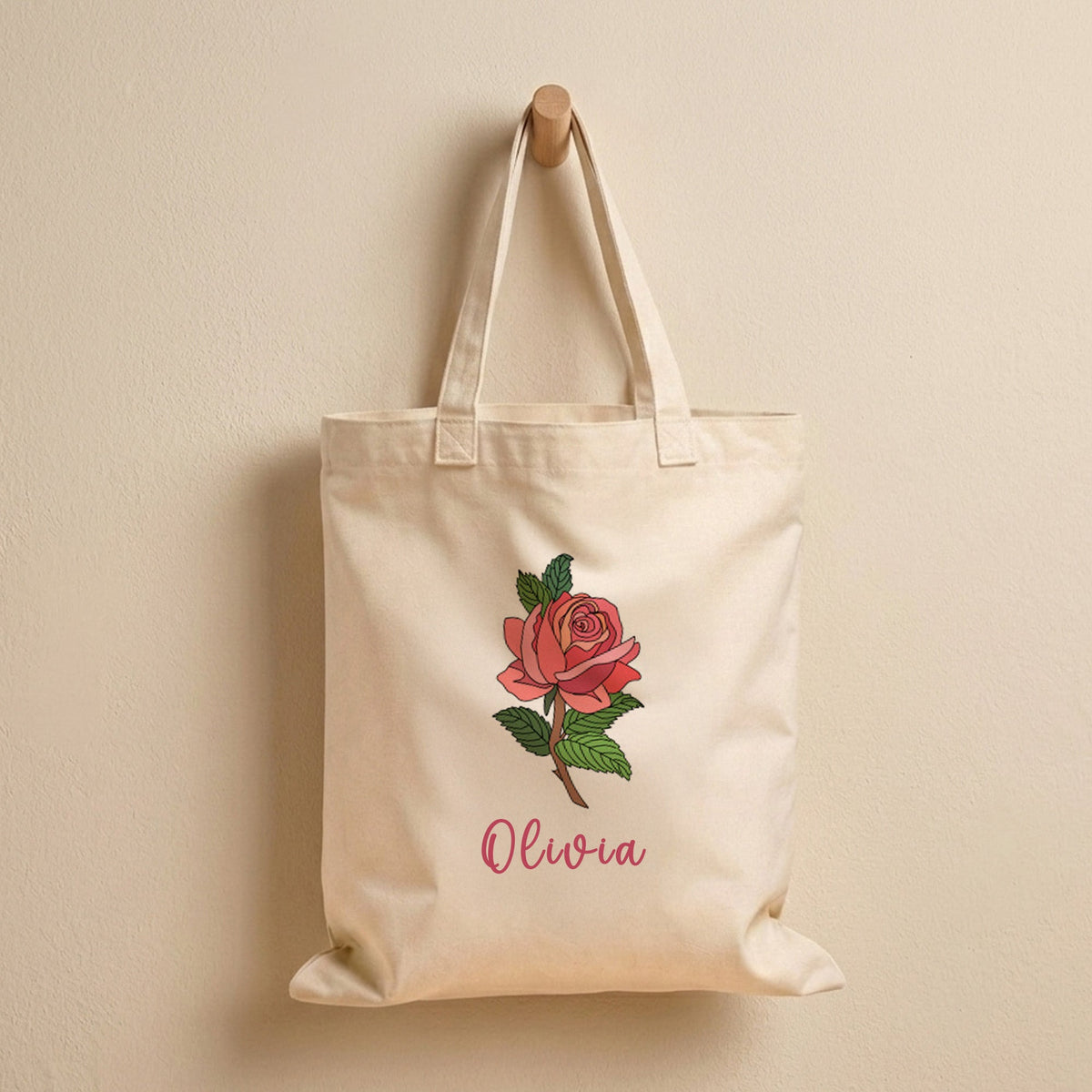 Birth Month Flowers Cotton Tote Bag with Custom Name