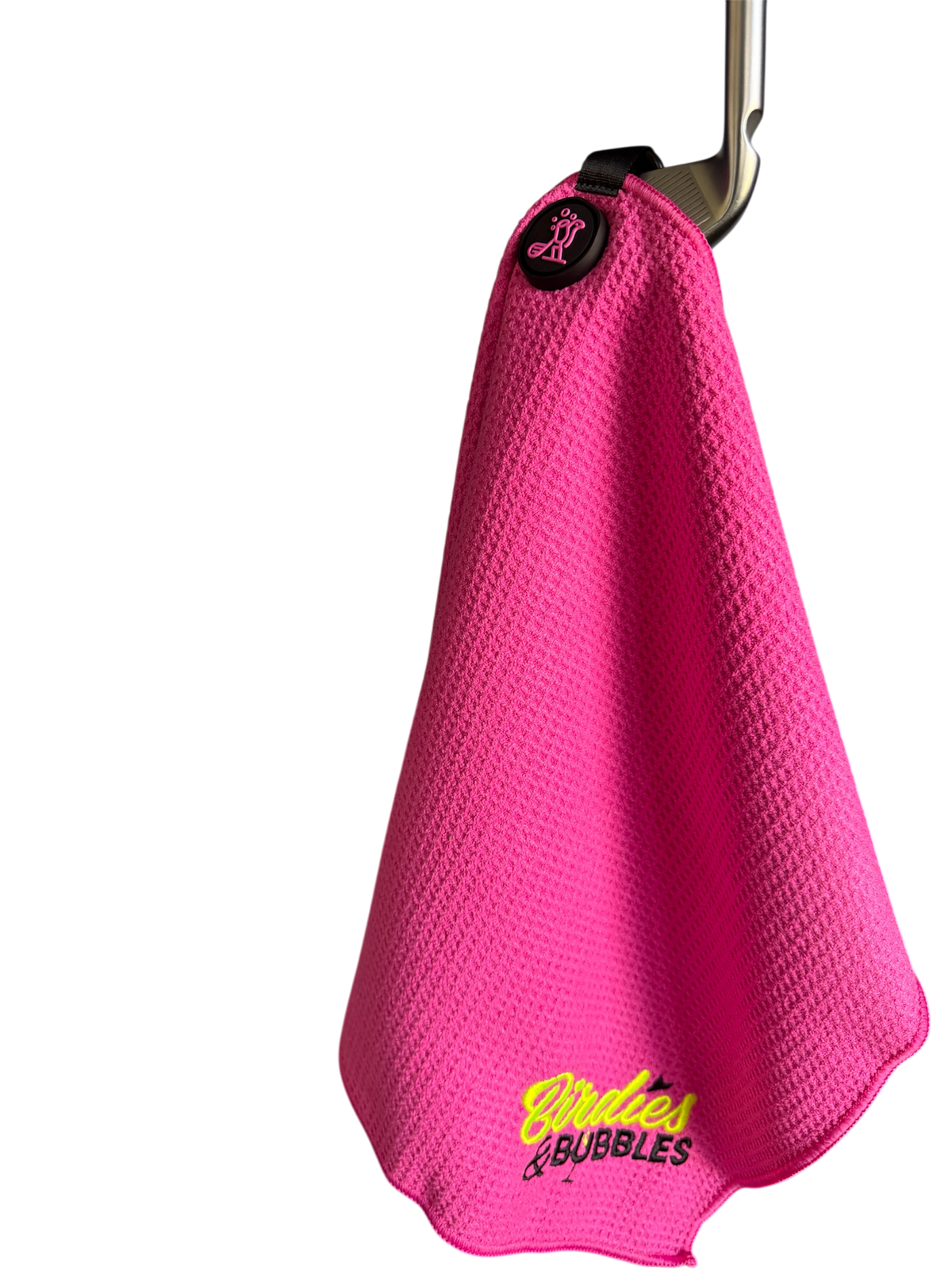 Birdies & Bubbles Women's Magnetic Golf Towel | Premium Golf Towel with Magnet Pink