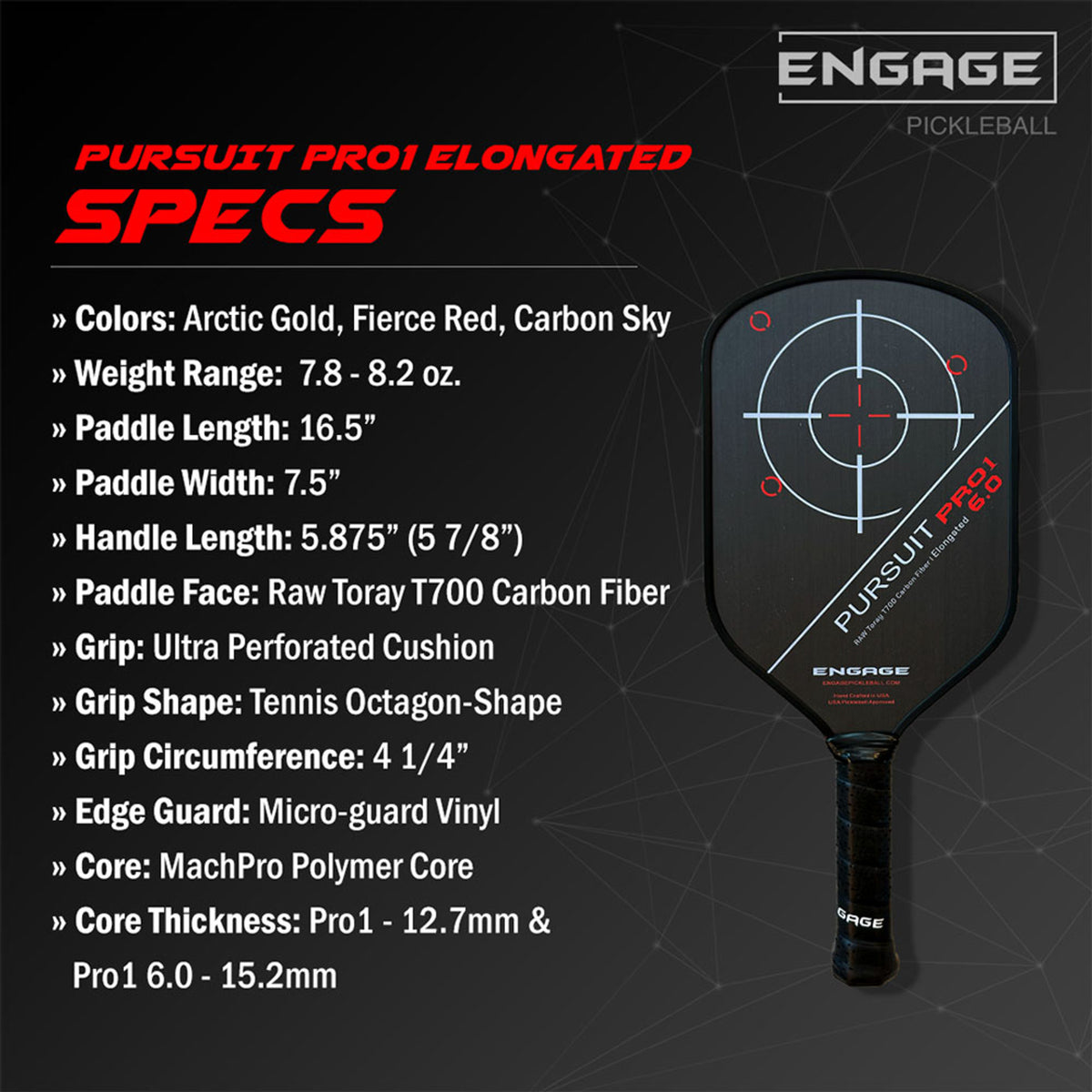 Engage Pursuit Pro1 6.0 Elongated Pickleball Paddle