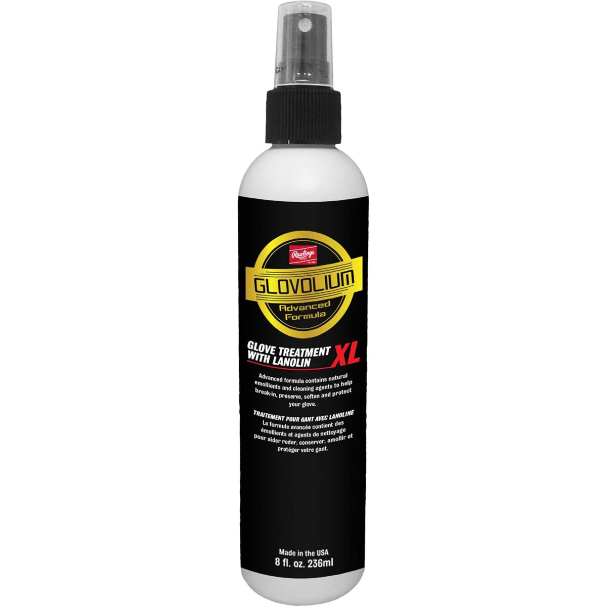Rawlings Glovolium XL glove treatment spray with lanolin, designed to help break in, soften, clean, and preserve baseball and softball gloves.
