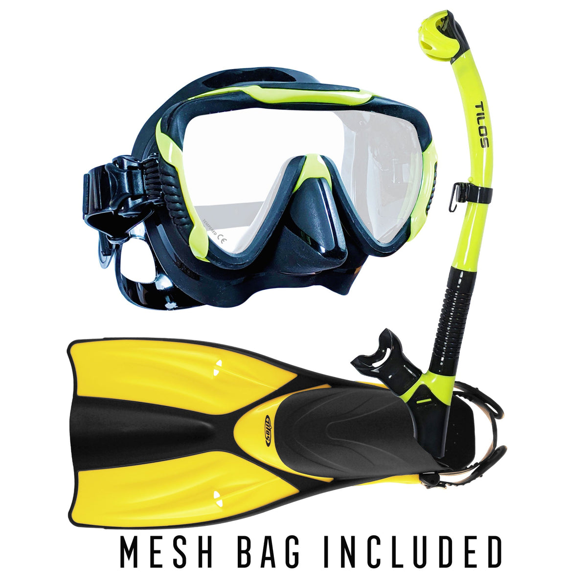 Tilos Morphi Mask with Orion Dry Snorkel and Getaway OH Fins Package