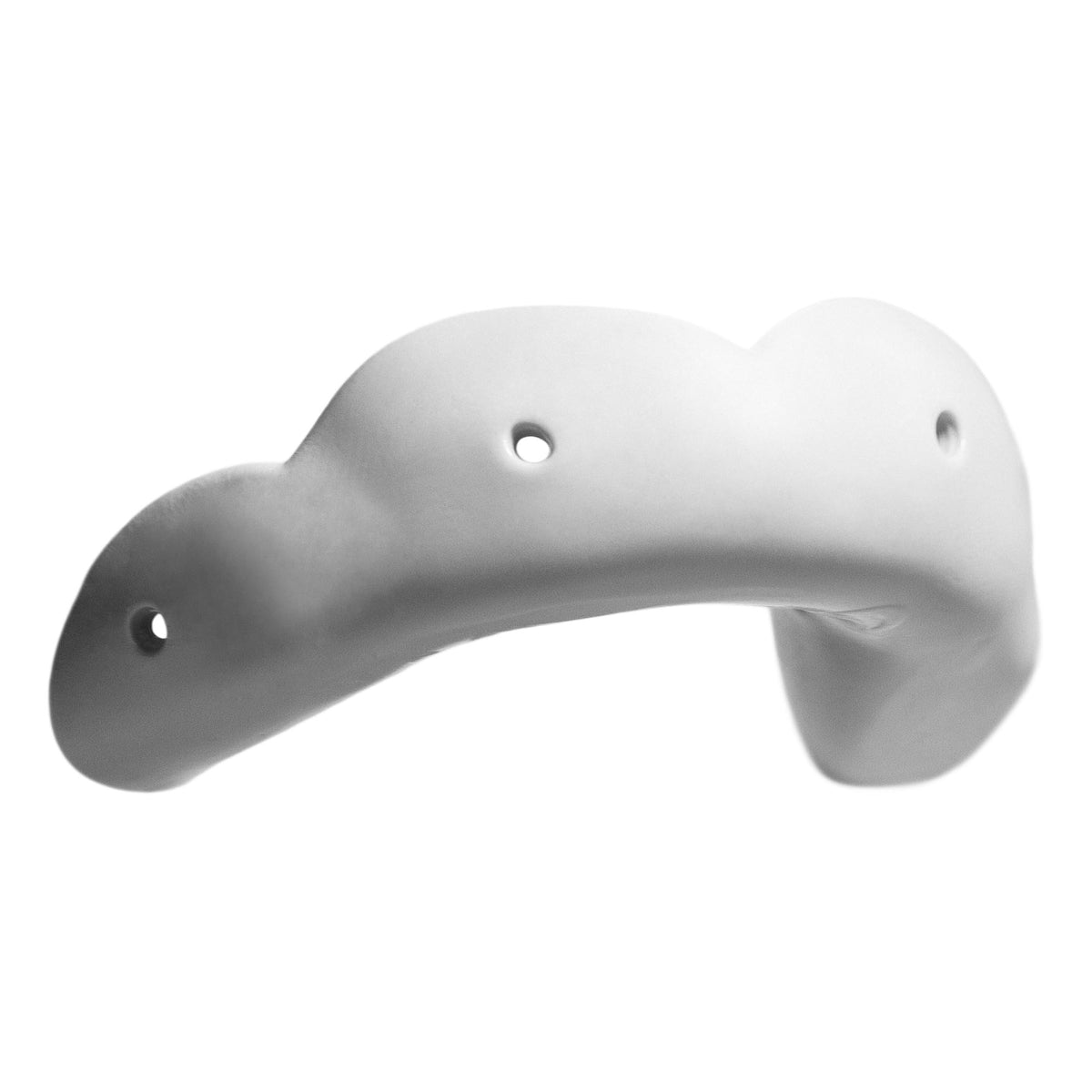Lightweight sports mouthguard with flexible curved design and integrated breathing holes for comfort and protection during athletic use.