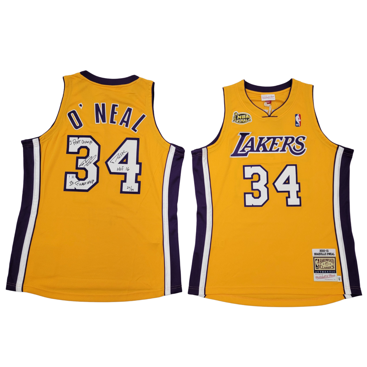 Shaquille O'Neal Autographed Los Angeles Lakers Gold LTD ED 2000-01 Mitchell & Ness Authentic Jersey Beckett Witnessed