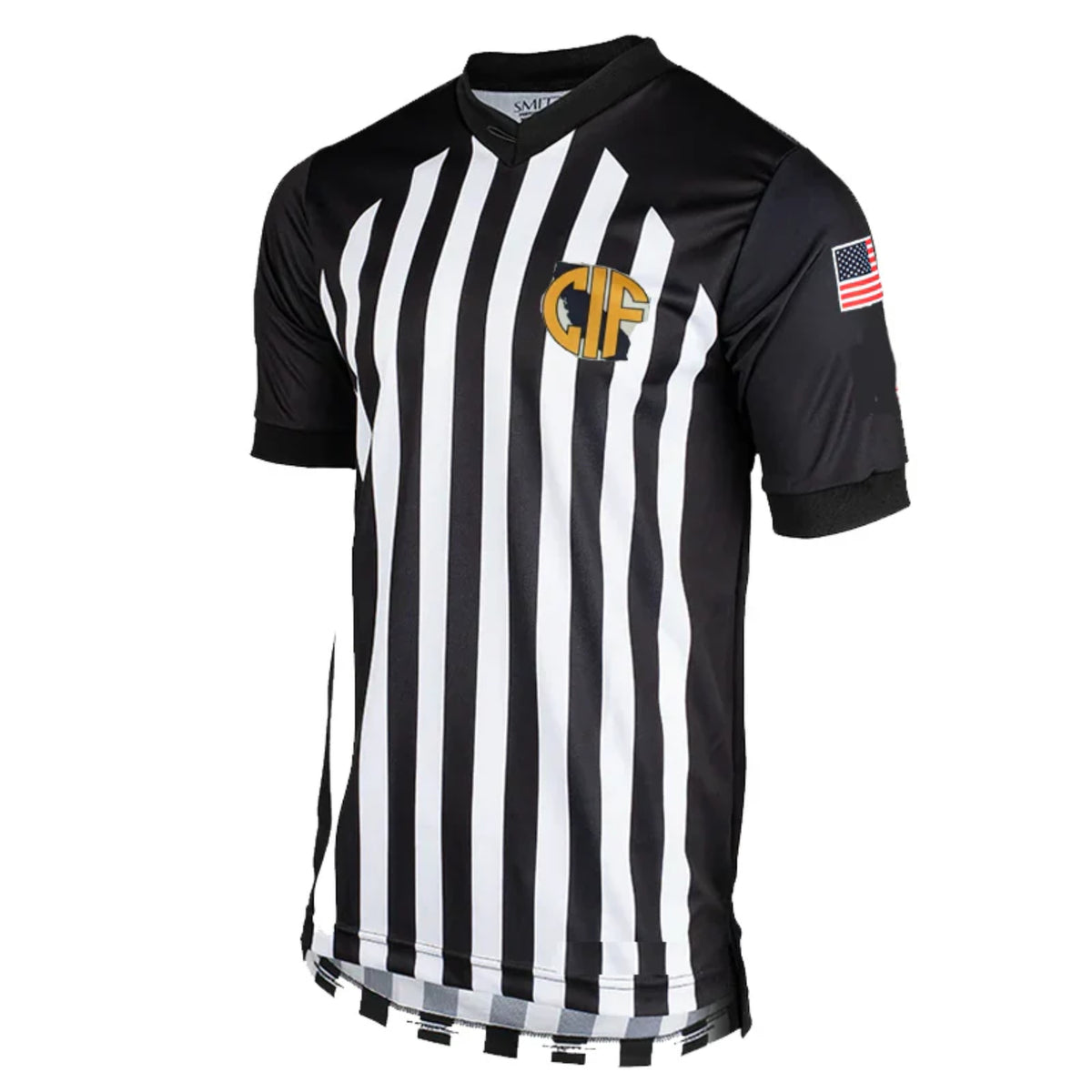 Smitty | CIF-216-607 | Body Flex Men's V-Neck Fabric Referee Short Sleeve Shirt Football Official Lacrosse USA Flag - black - Great Call Athletics