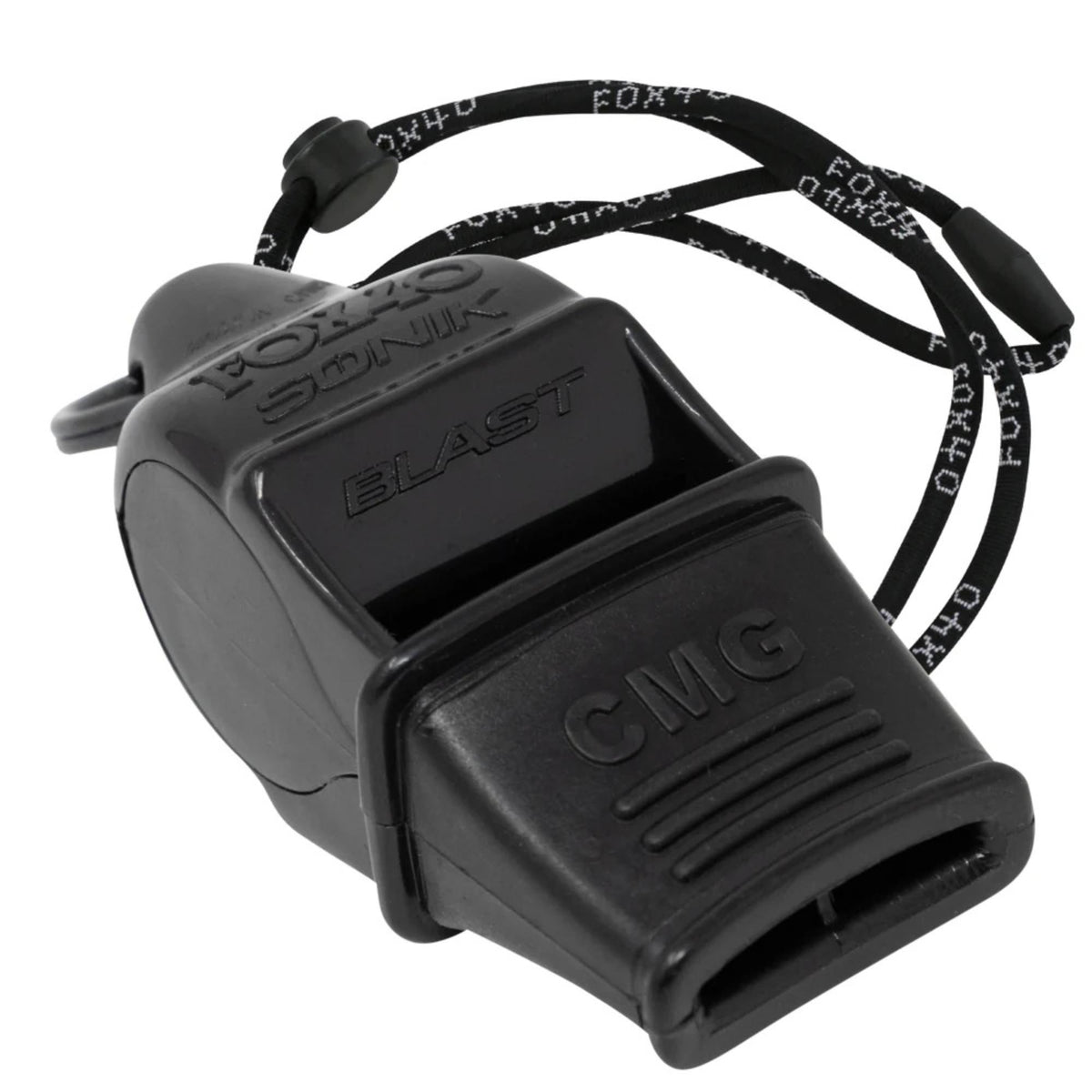 Compact safety whistle with cushioned mouth grip and attached breakaway lanyard for secure and convenient use.