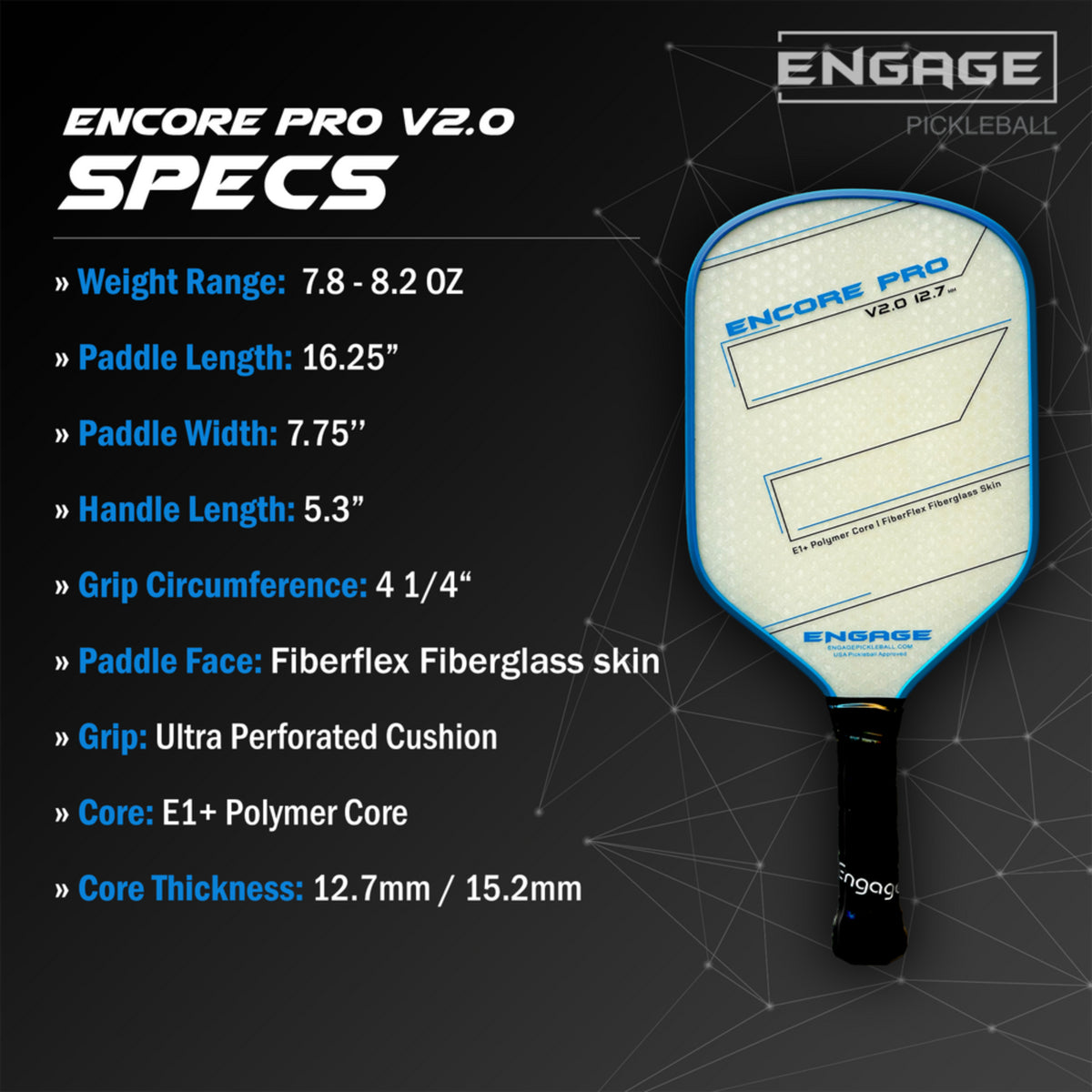 Engage Encore Pro V2.0 12.7mm Pickleball Paddle