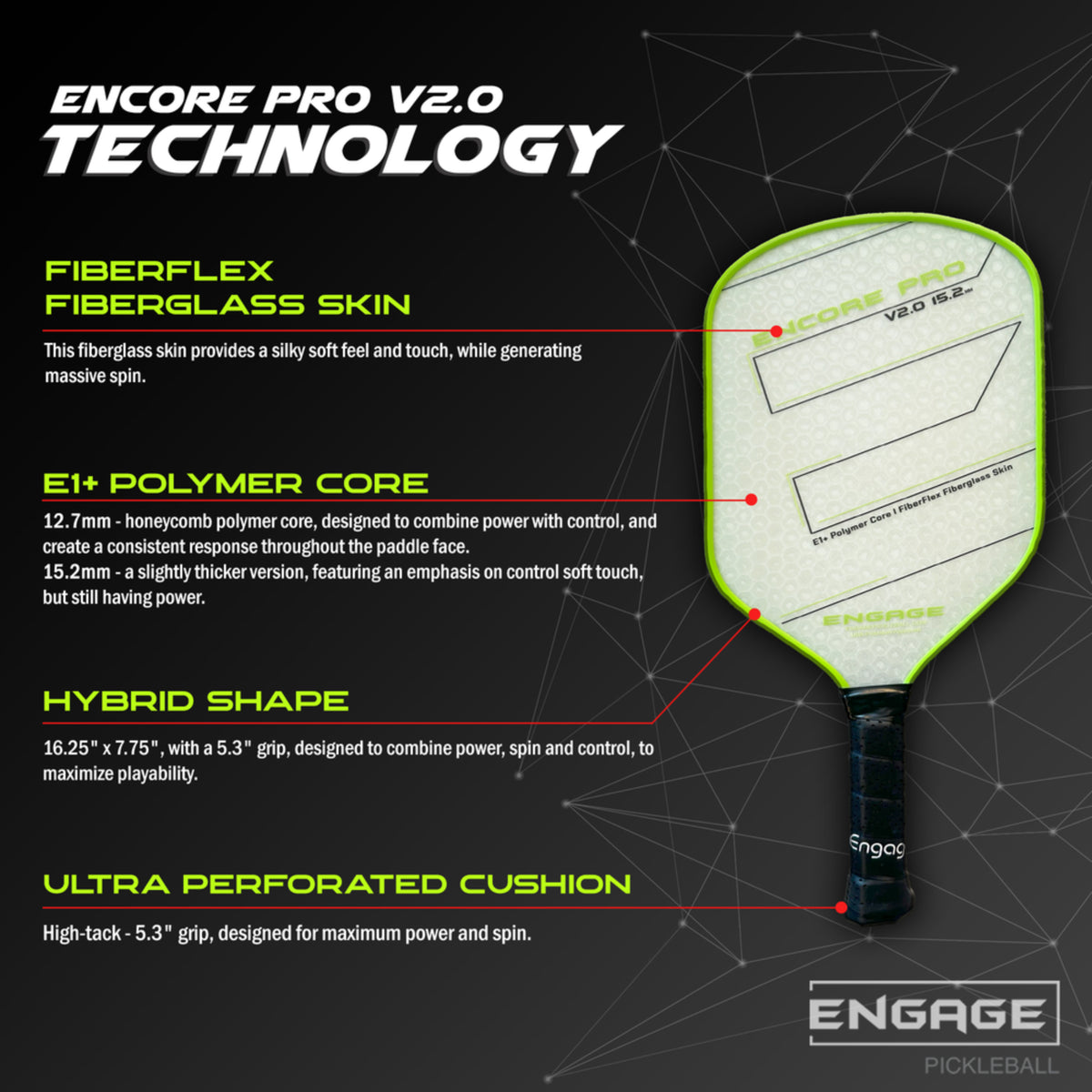 Engage Encore Pro V2.0 15.2mm Pickleball Paddle