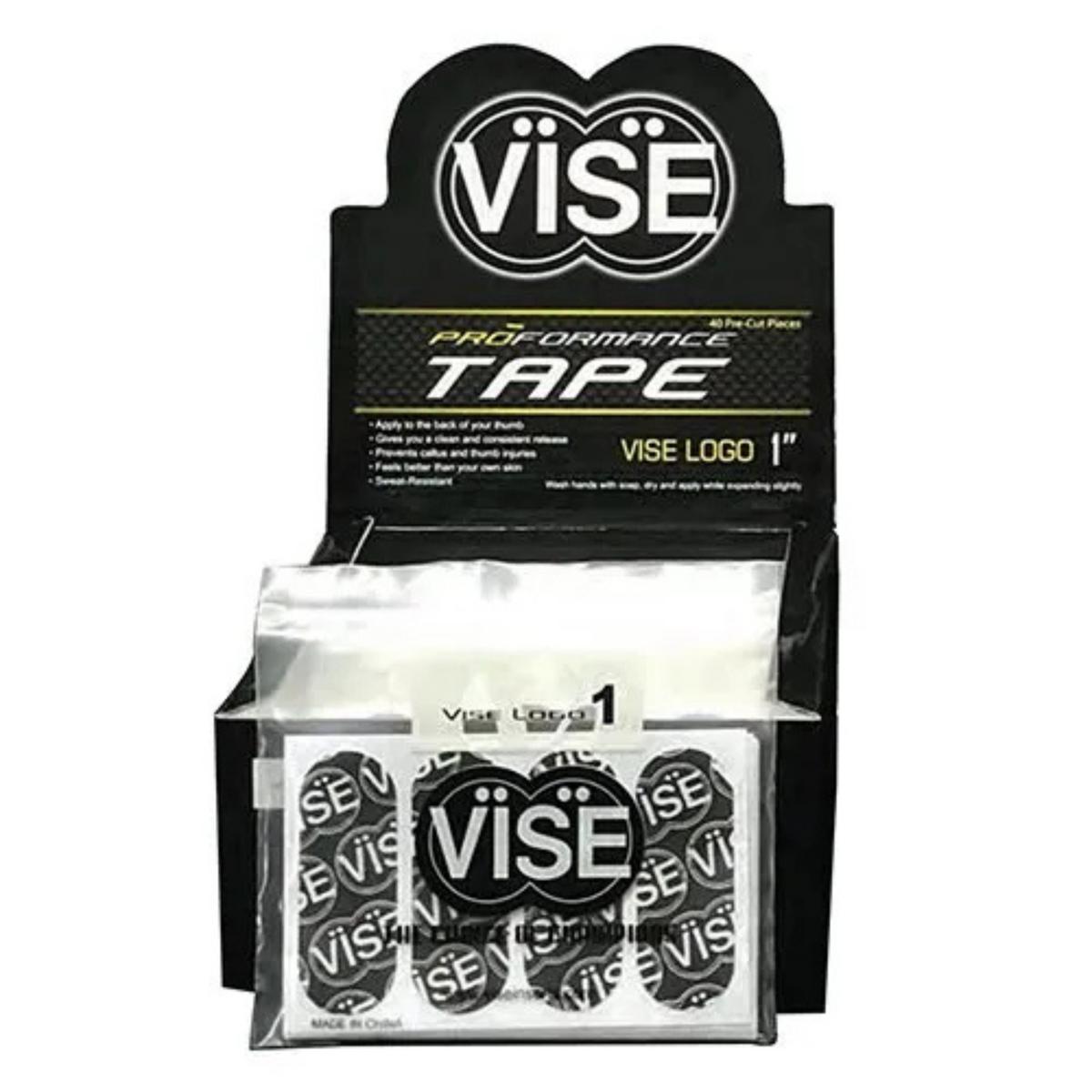 Vise Pre-Cut VISE Logo Tape Black 40 Pieces 1″ - front view