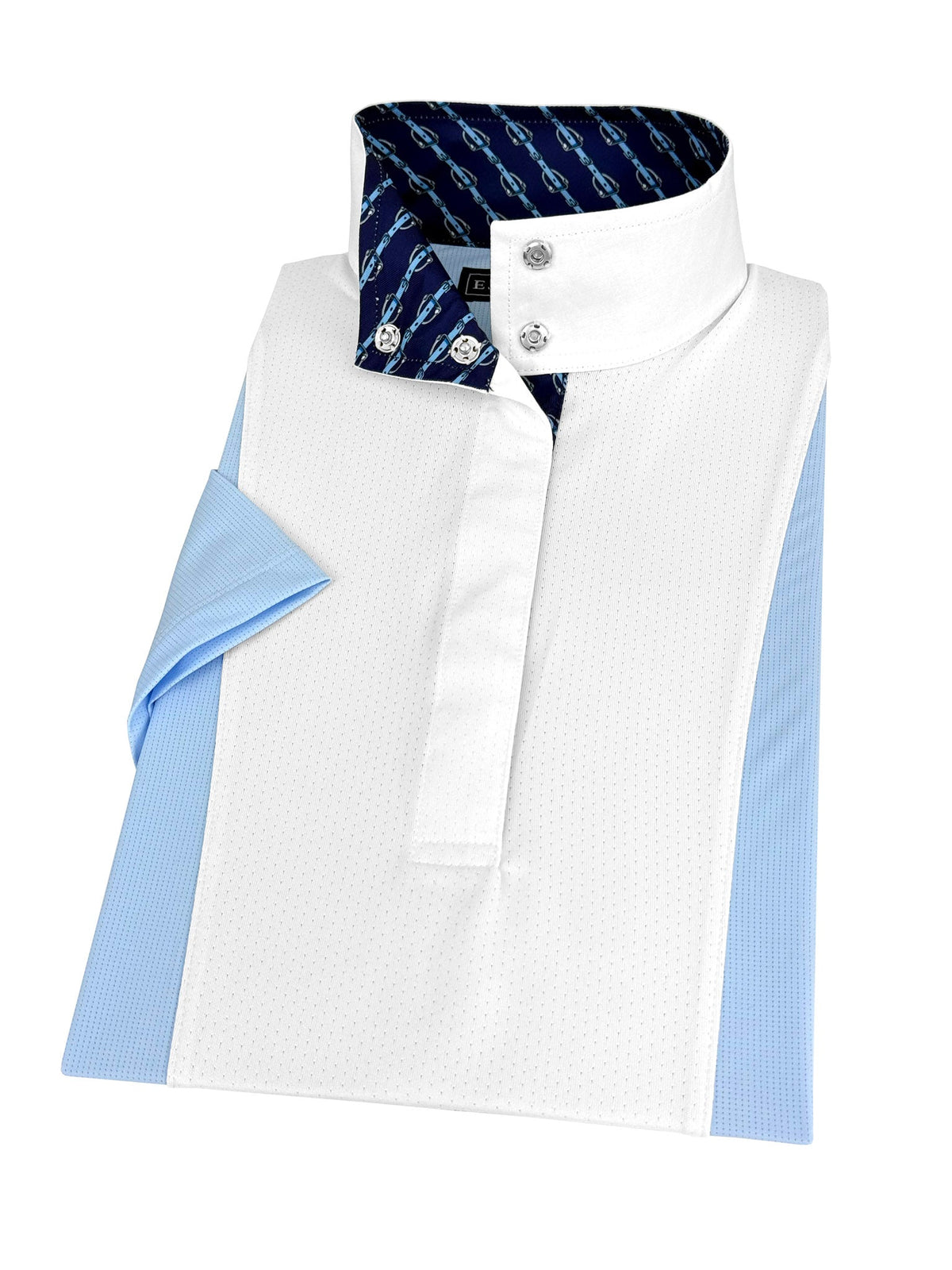 Girls "Luna II" Light Blue Short Sleeve Performance Show Shirt with Stirrups Trim