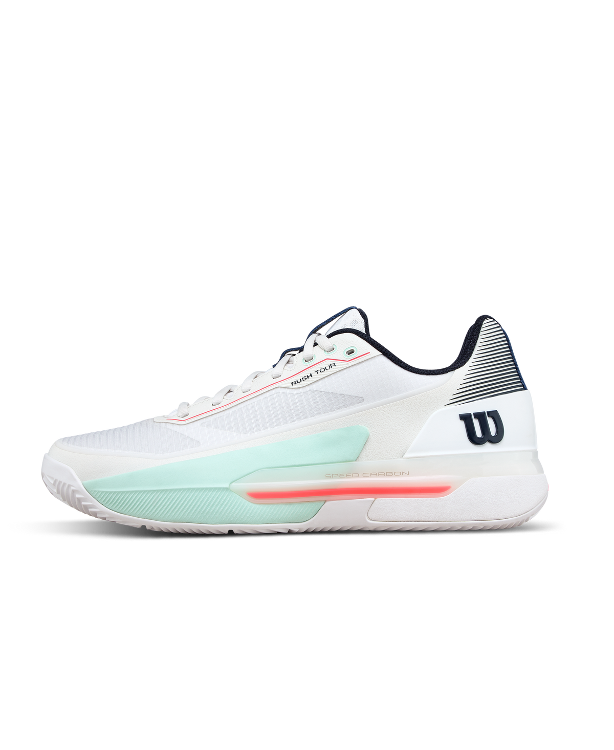 Wilson Rush Tour 5 Clay Mens Tennis Shoes, White/Bay/Fiery Coral - main view