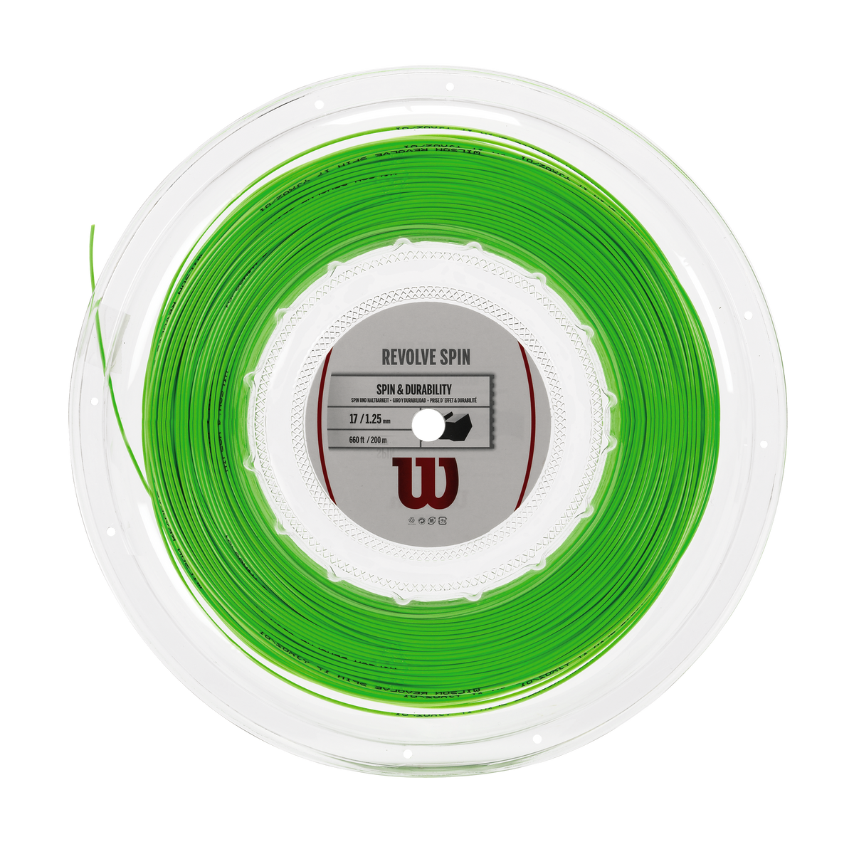 Wilson Revolve Spin 17 Gauge Tennis String, 200m Reel, Green - main view