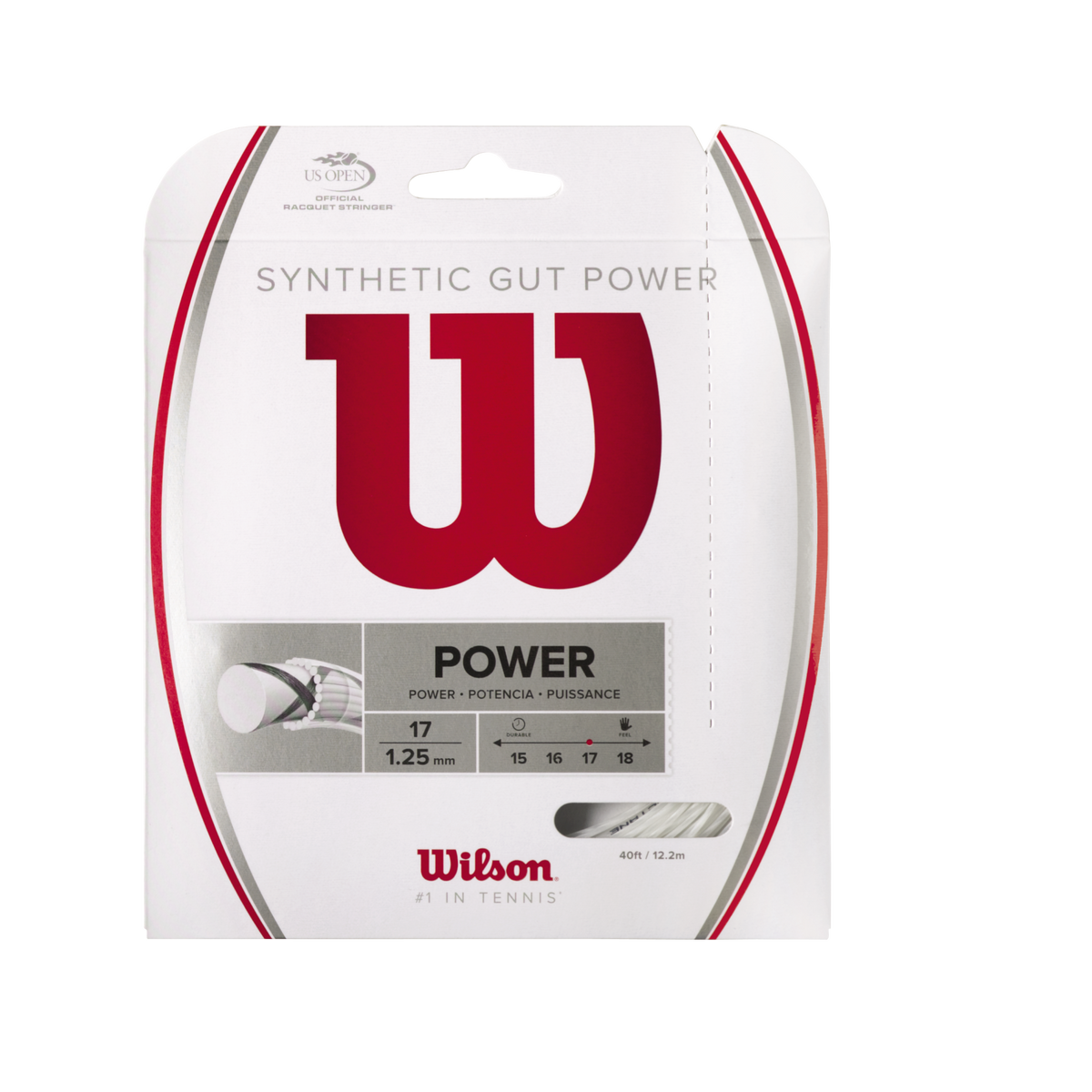 Wilson Synthetic Gut Power 17 Gauge Tennis String, 40 ft Set, White - main view