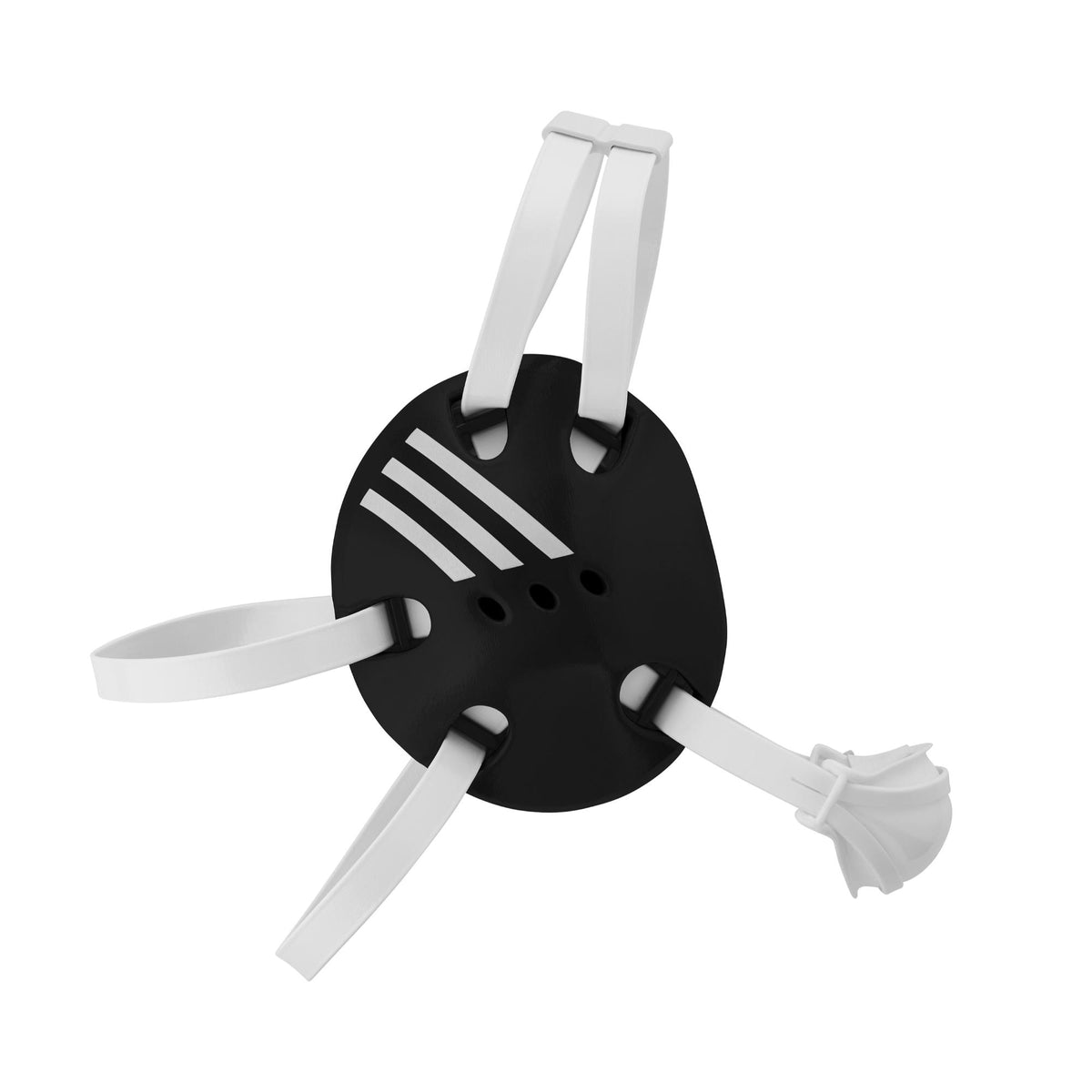 Adidas wrestling headgear with adjustable straps, highlighting the ear guards and fastening system.