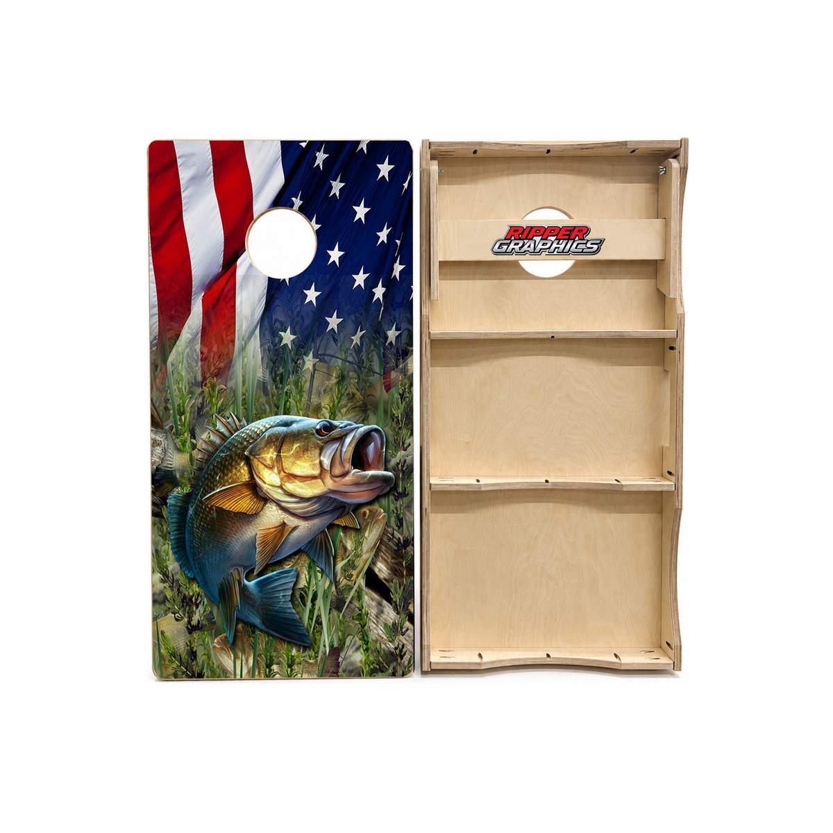 Bass Fish American Flag Cornhole Design product photo