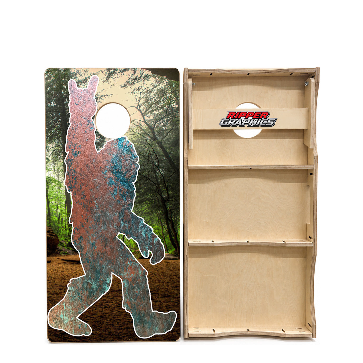 Bigfoot Finger & Devil Horns Cornhole Design product photo