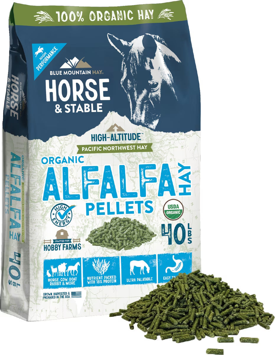 Blue Mountain Hay High-Altitude Organic Alfalfa Hay Pellets Horse Feed, 40-lb