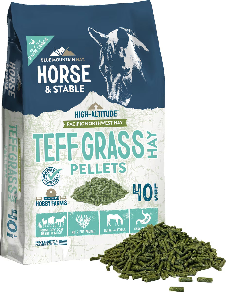 Blue Mountain Hay High-Altitude Teff Grass Hay Pellet Horse Feed, 40-lb