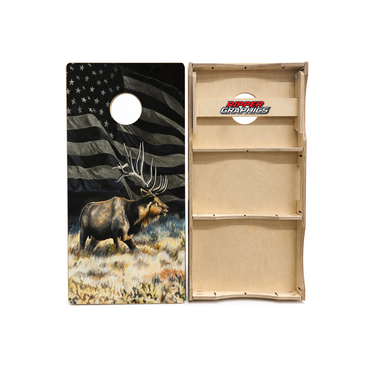 Bull Elk American Flag Cornhole Design product photo