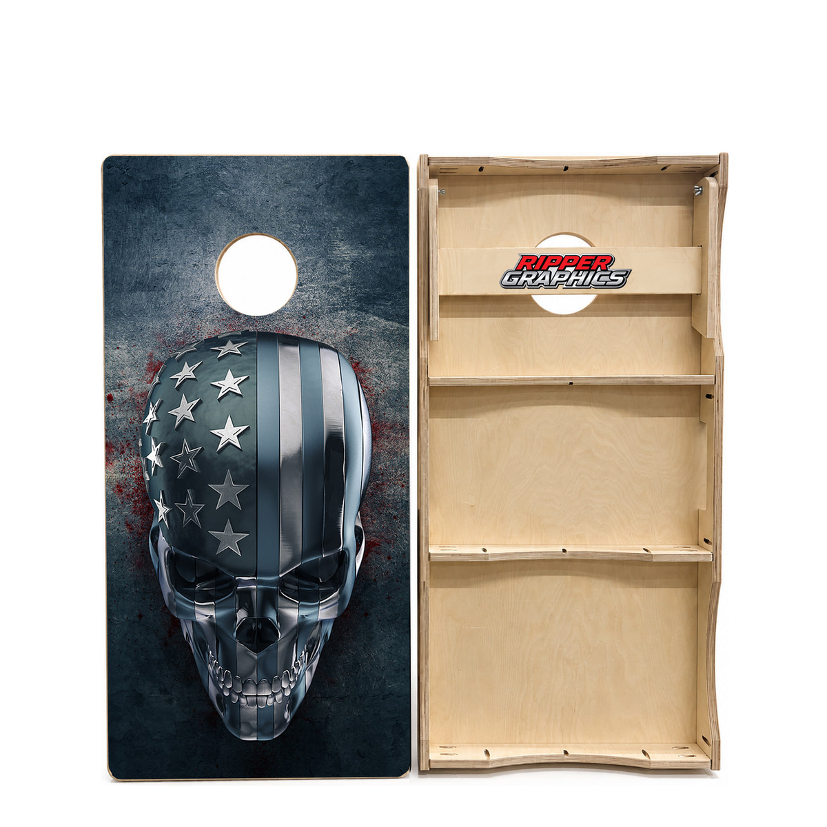 Chrome Skull American Flag Cornhole Design product photo