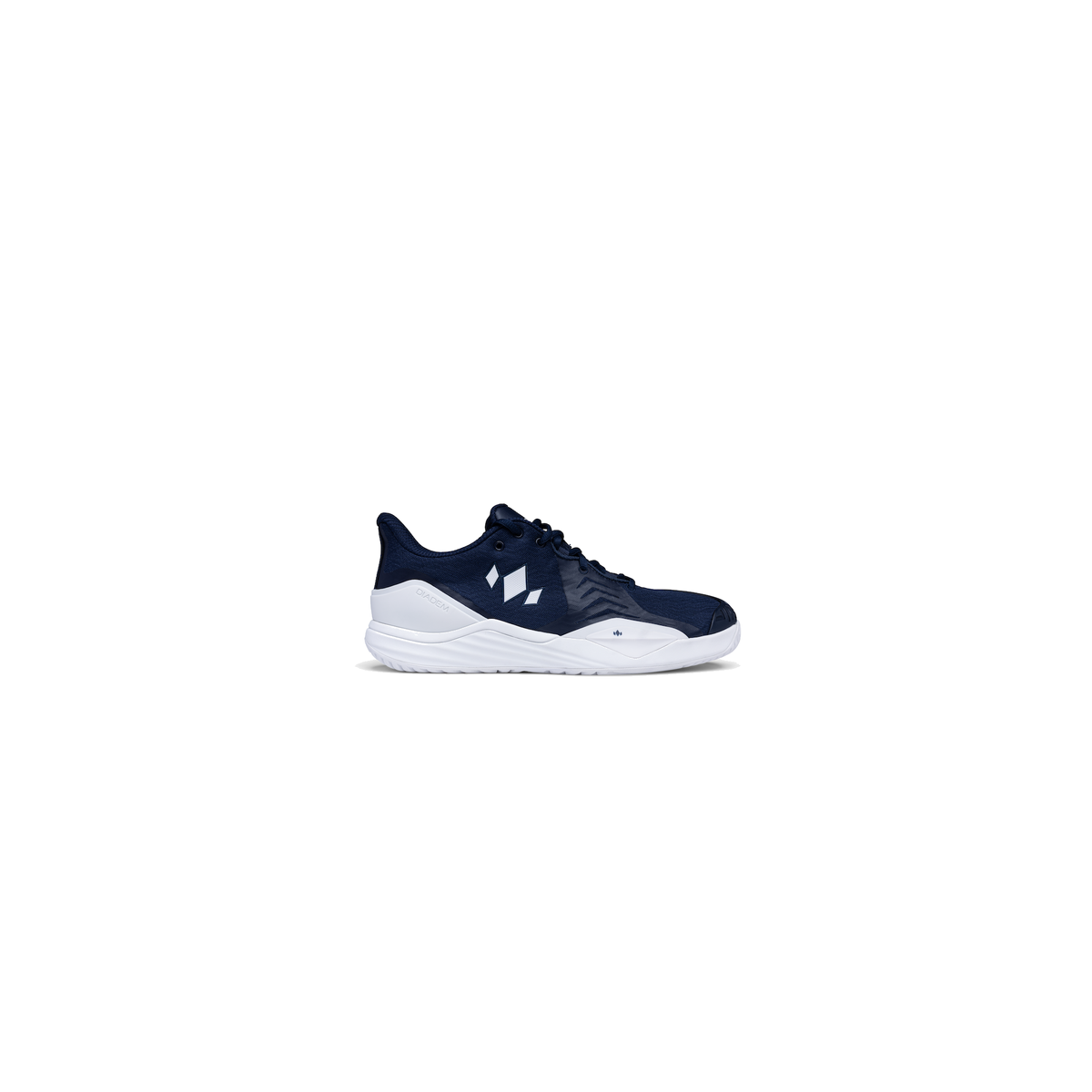 Diadem Court Burst Navy White wide tennis shoe side view
