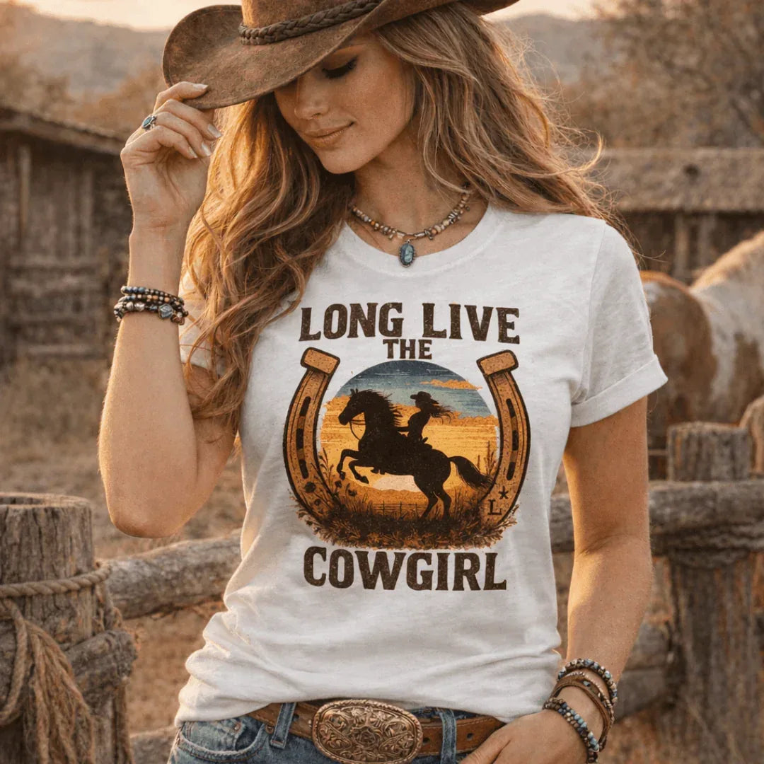 Long Live the Cowgirl, Horseshoe Graphic T-Shirt, Cowgirl Apparel