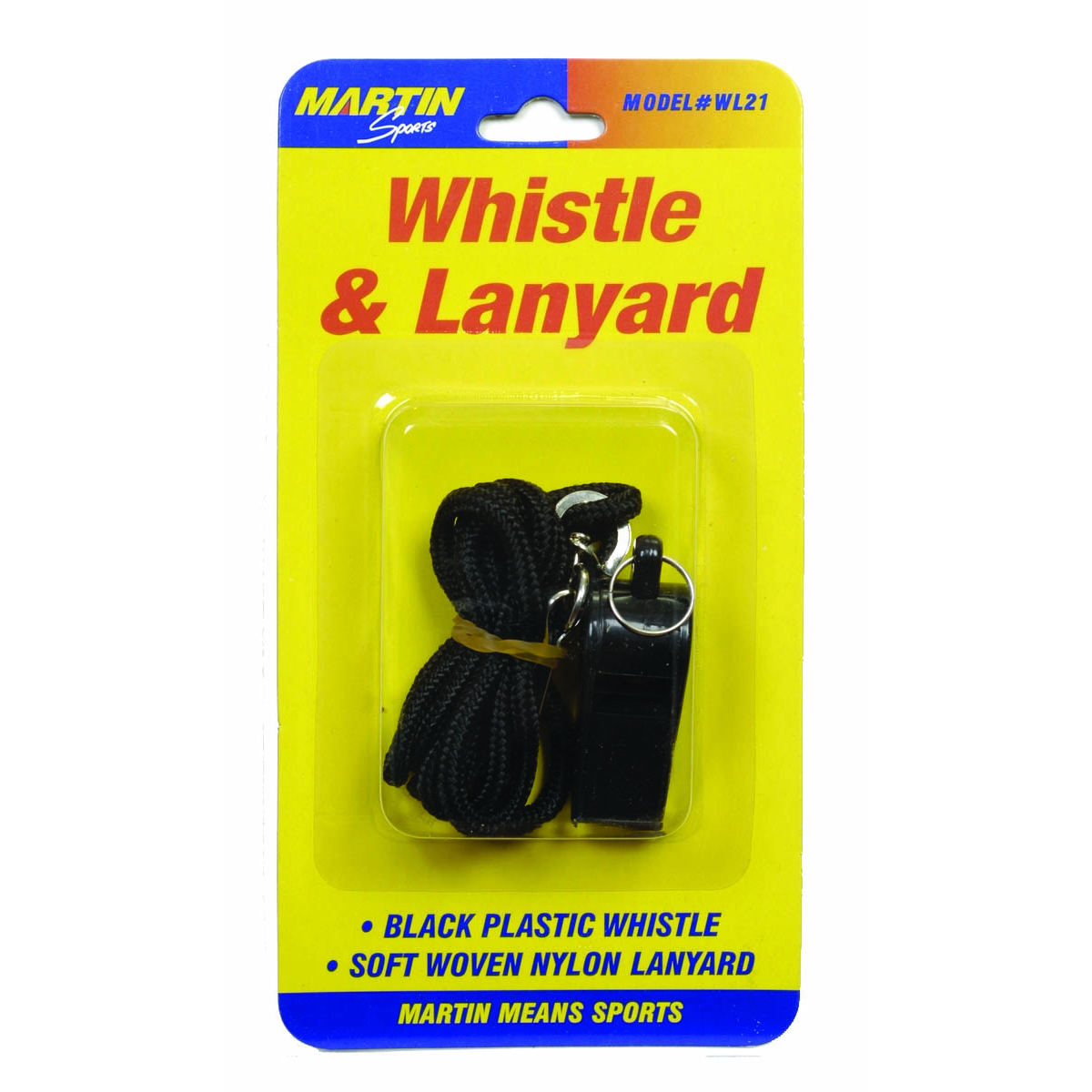 Martin Sports Plastic Whistle and Lanyard Set, Black - Front View