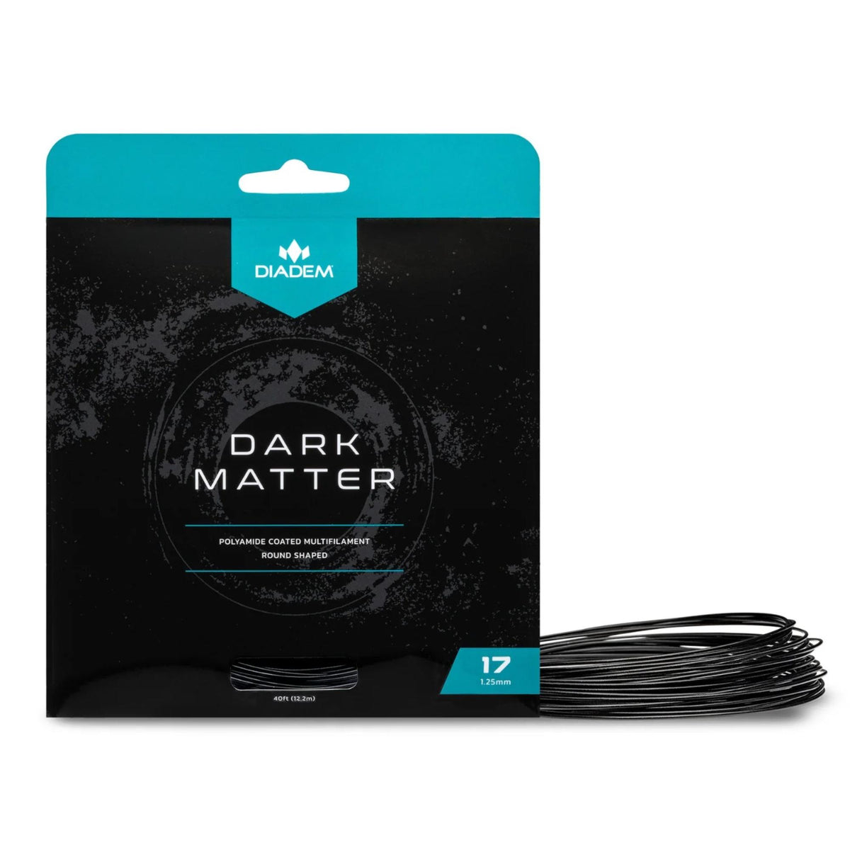 Tennis string set in retail packaging with coiled string, designed for racket restringing and enhanced playability.