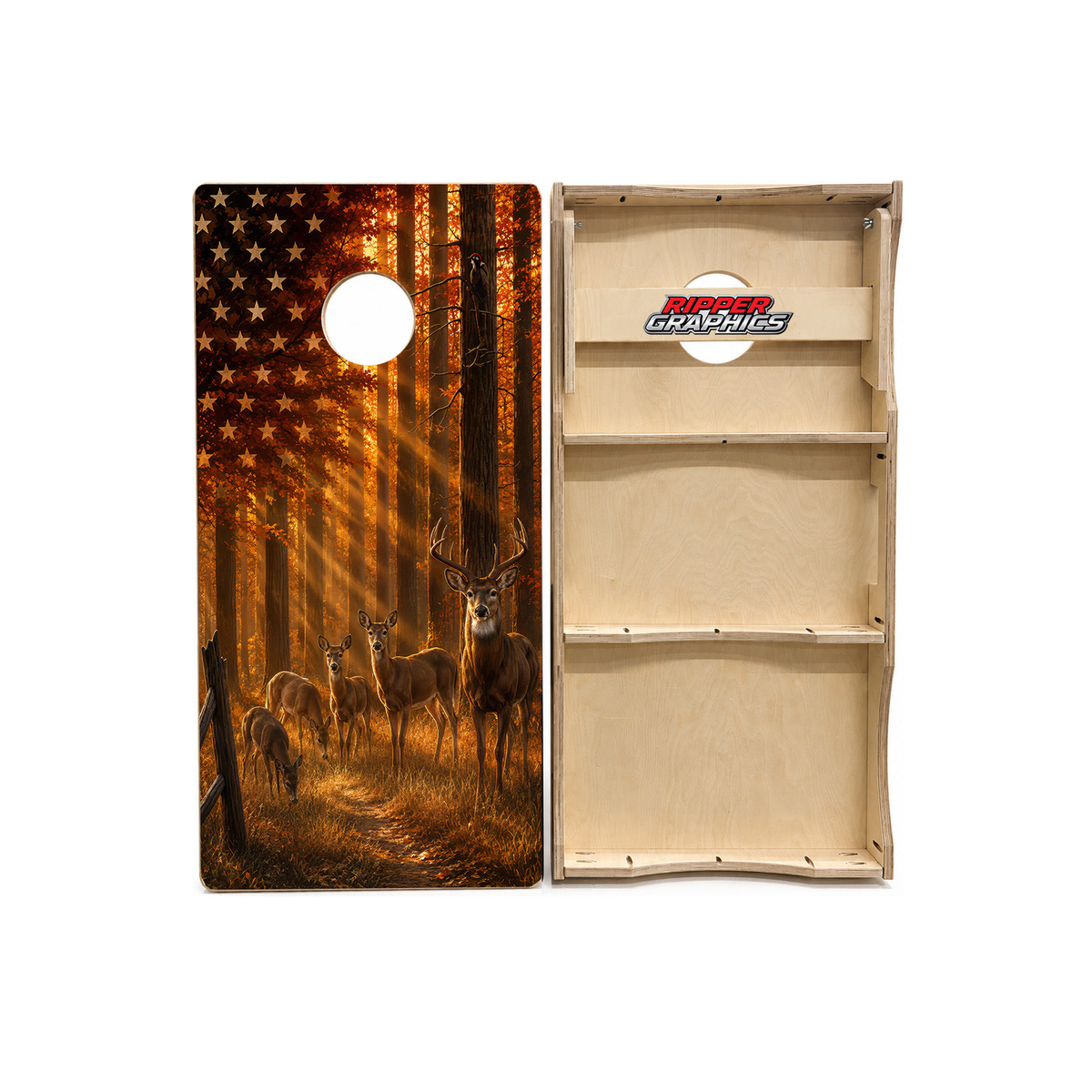 Deer Hunting American Flag Cornhole Design product photo
