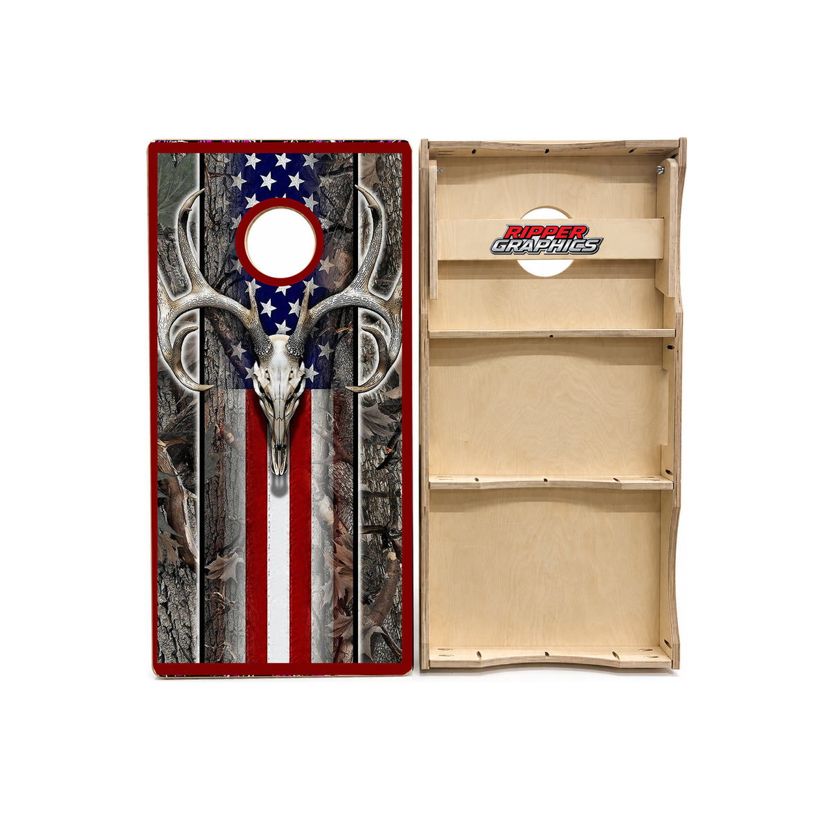 Deer Skull American Flag Cornhole Design product photo