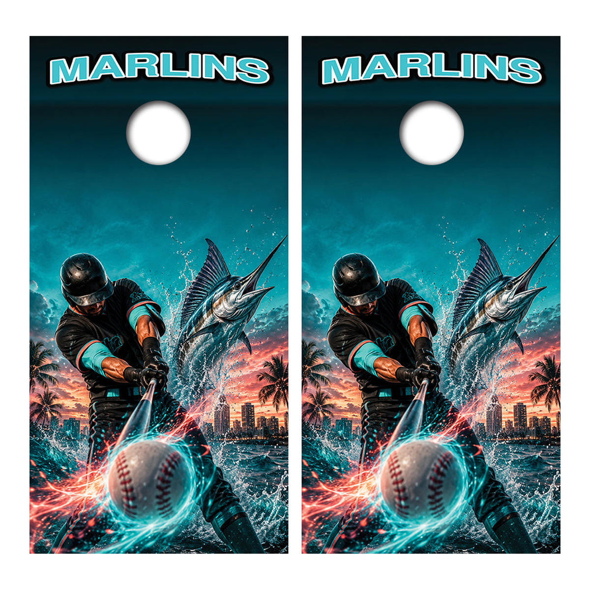 Florida Marlins Baseball Inspired Cornhole Design - Corn5233 - Great Call Athletics