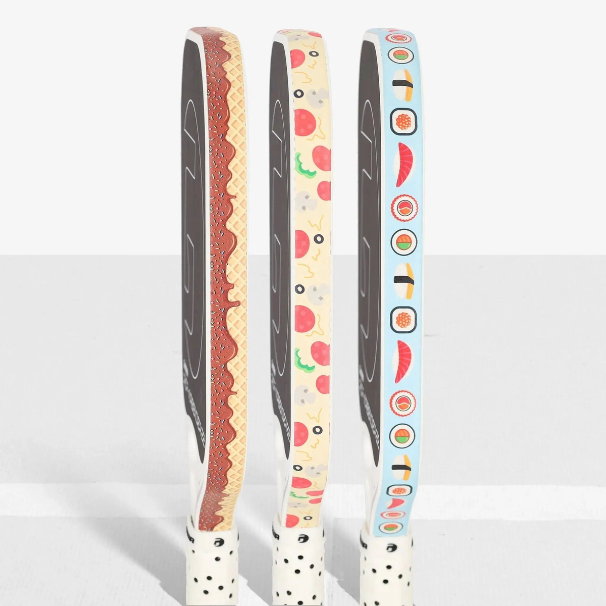 Pickleball paddle edge guard tape with fun food-themed patterns designed to protect paddle edges from wear and damage.