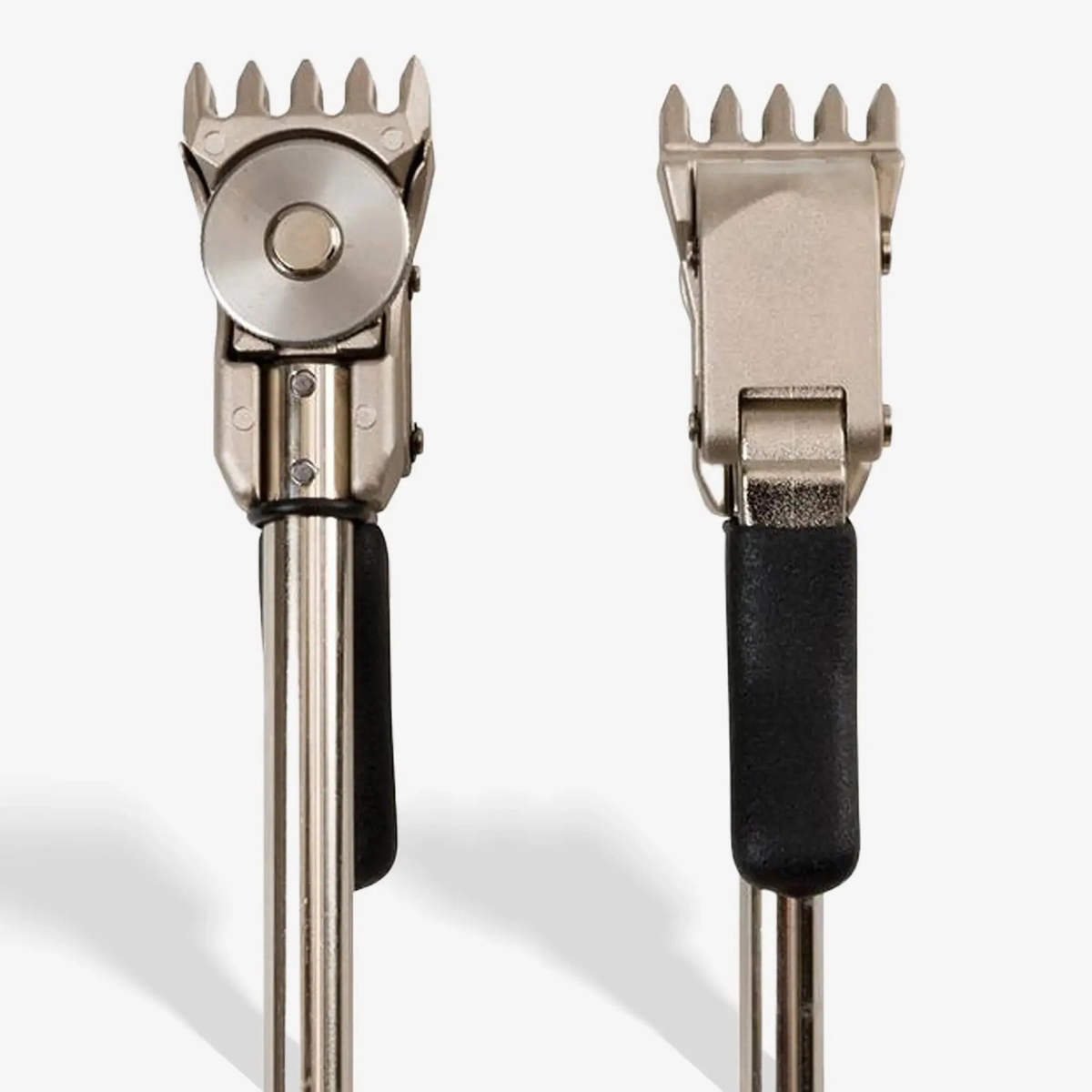 Die-cast aluminum fixed clamp with textured gripping jaws and handle, designed for securely holding strings in place during stringing operations.