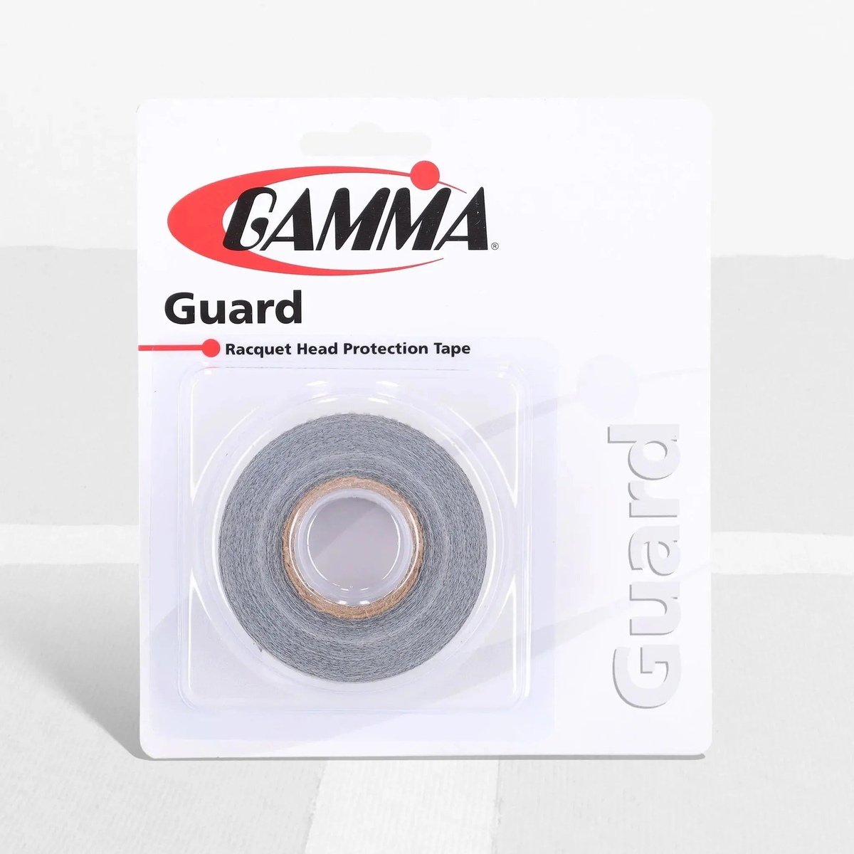 Packaged roll of racquet head protection tape designed to guard against wear and damage on racquet frames.