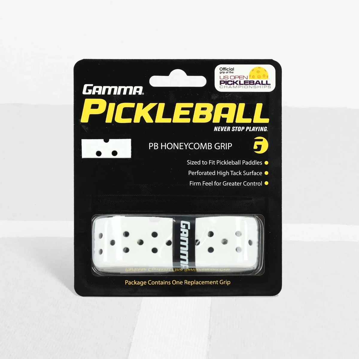 Replacement honeycomb grip for pickleball paddles designed to provide enhanced tack, control, and a firm feel.