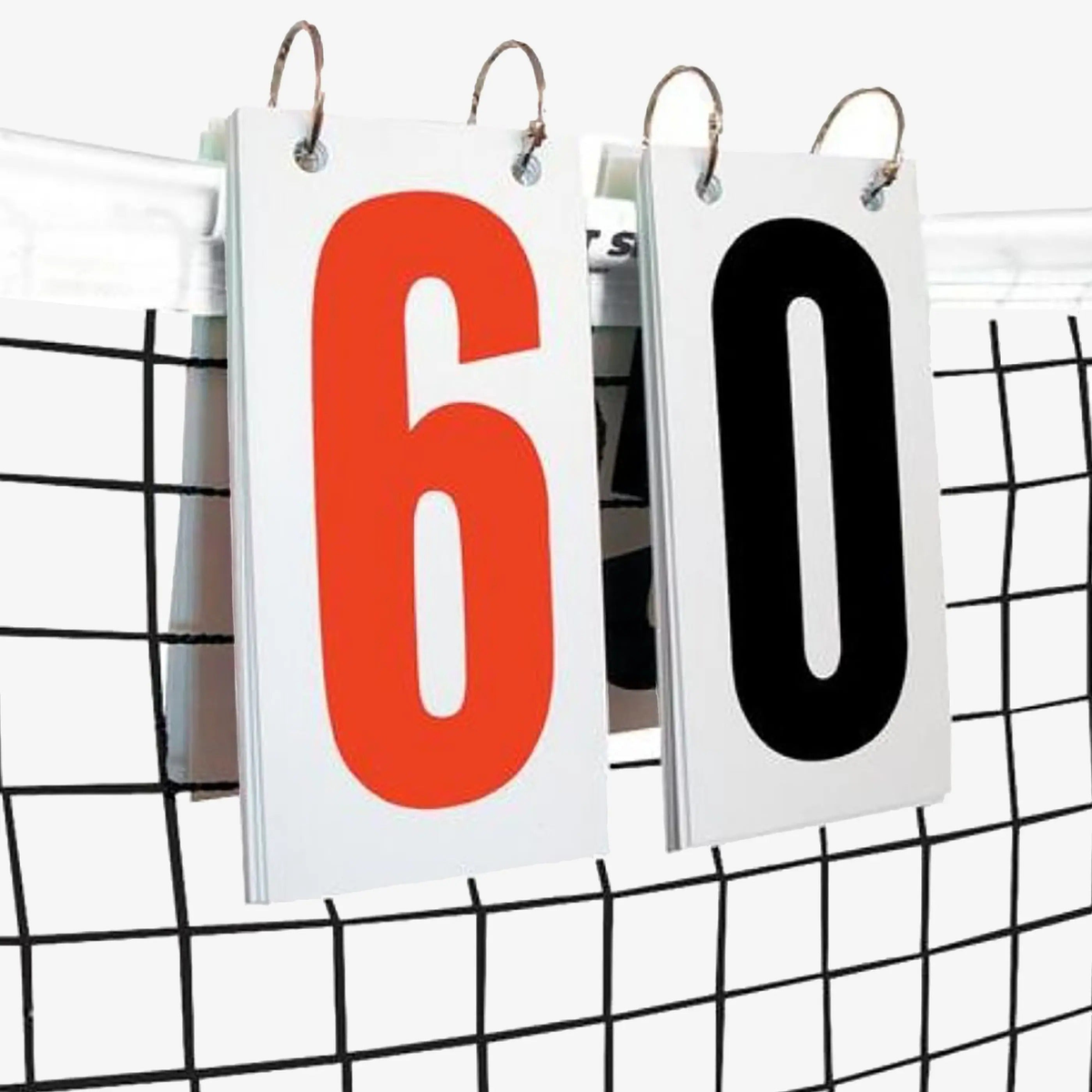 Flip card scoreboard with large numbered panels designed for tracking and displaying game scores during play.